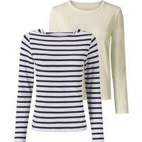 ESMARA® Damen Langarmshirts, 2 Stück (weiß/navy, XS(32/34))