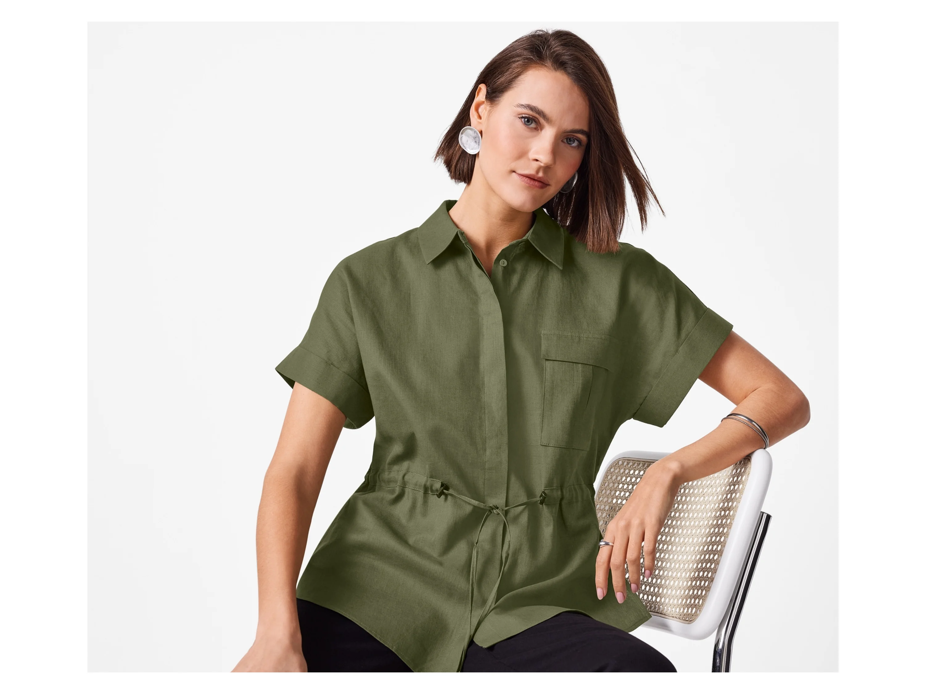 ESMARA® Damen Leinen-Bluse, leger geschnitten (Grün, 38) – Bild 2 von 4