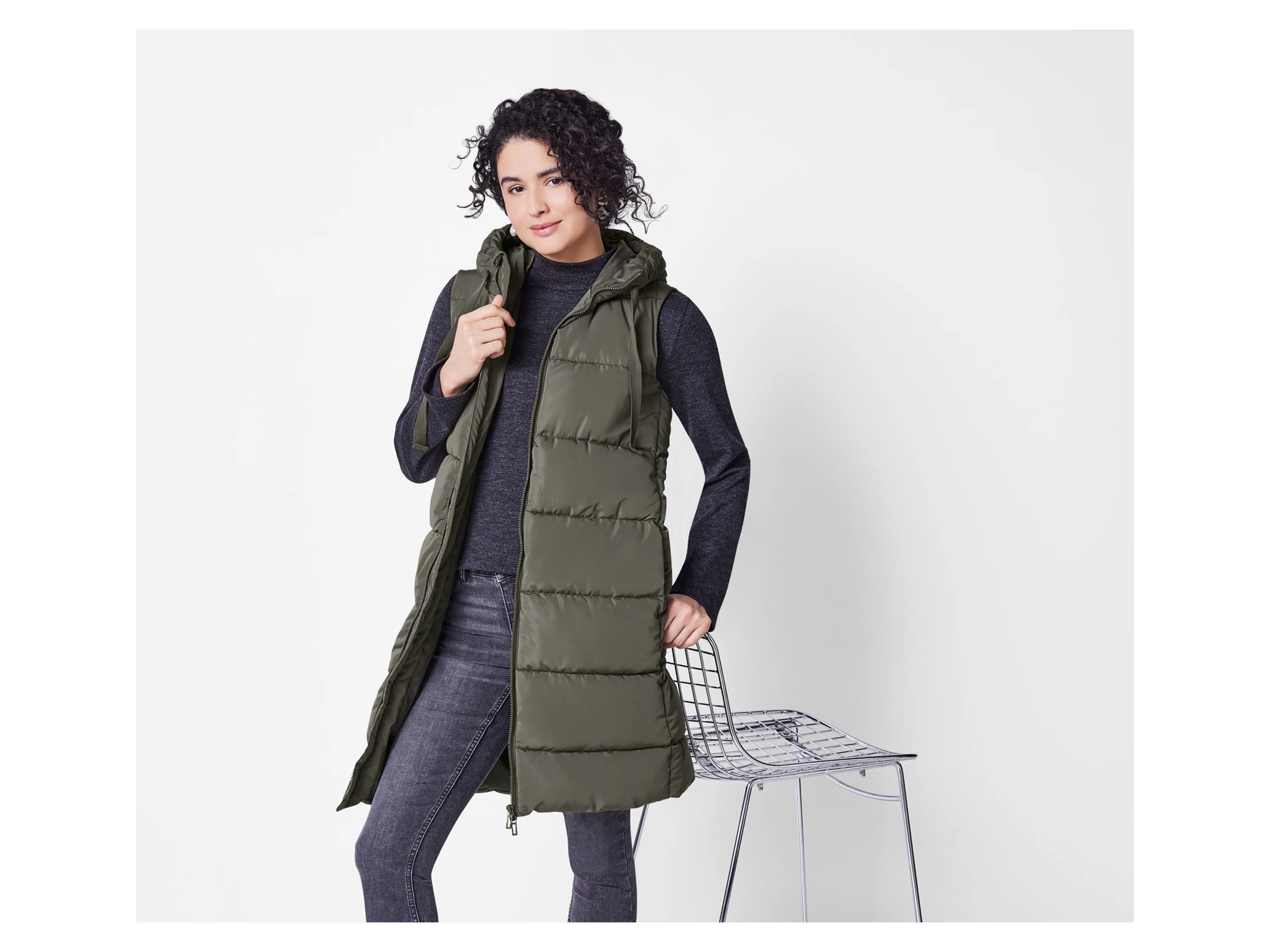 ESMARA® Damen Longweste, mit Kapuze (Oliv, S(36/38)) – Bild 2 von 4