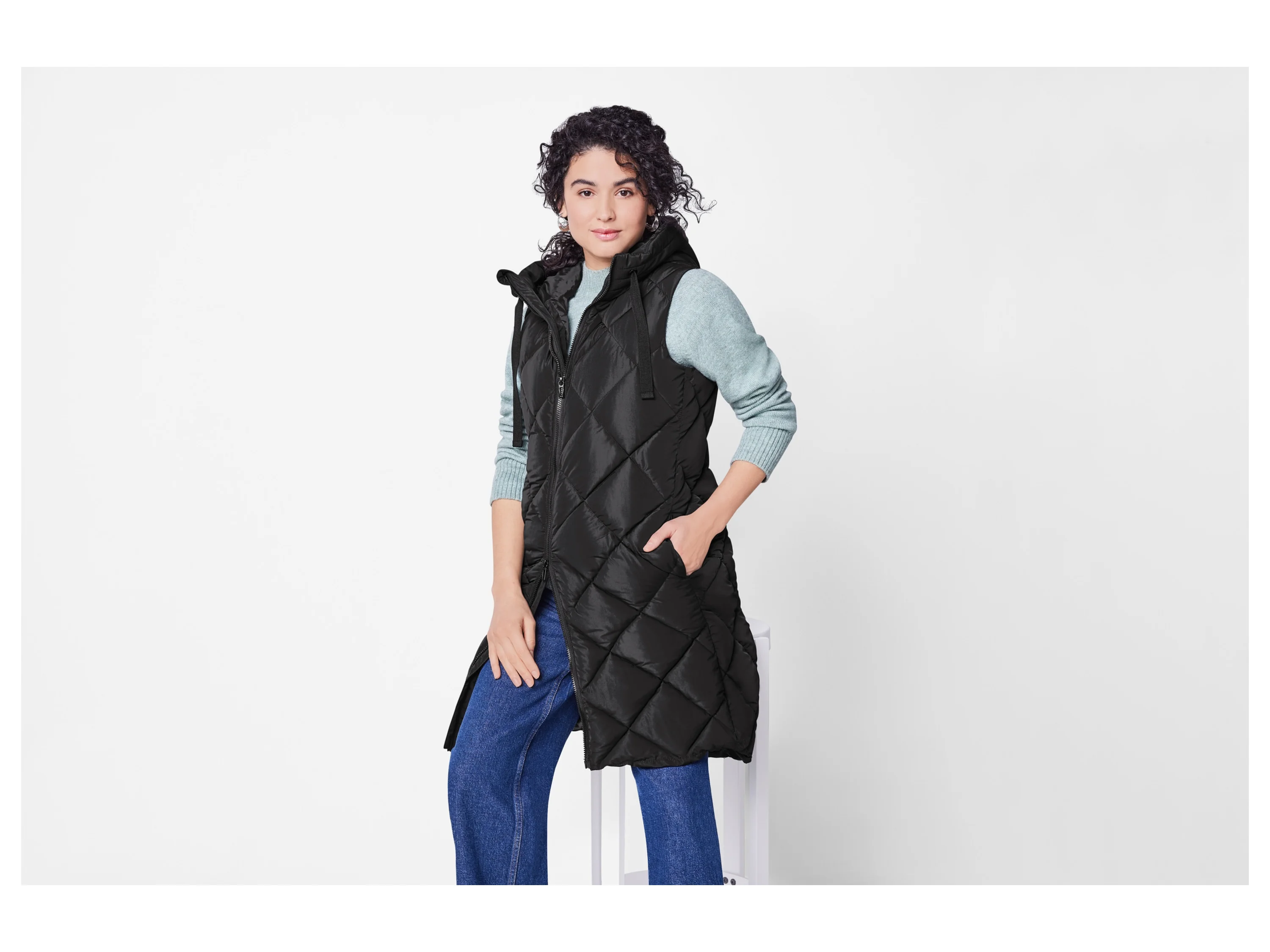 ESMARA® Damen Longweste, mit Kapuze (Schwarz, XS(32/34)) – Bild 2 von 4