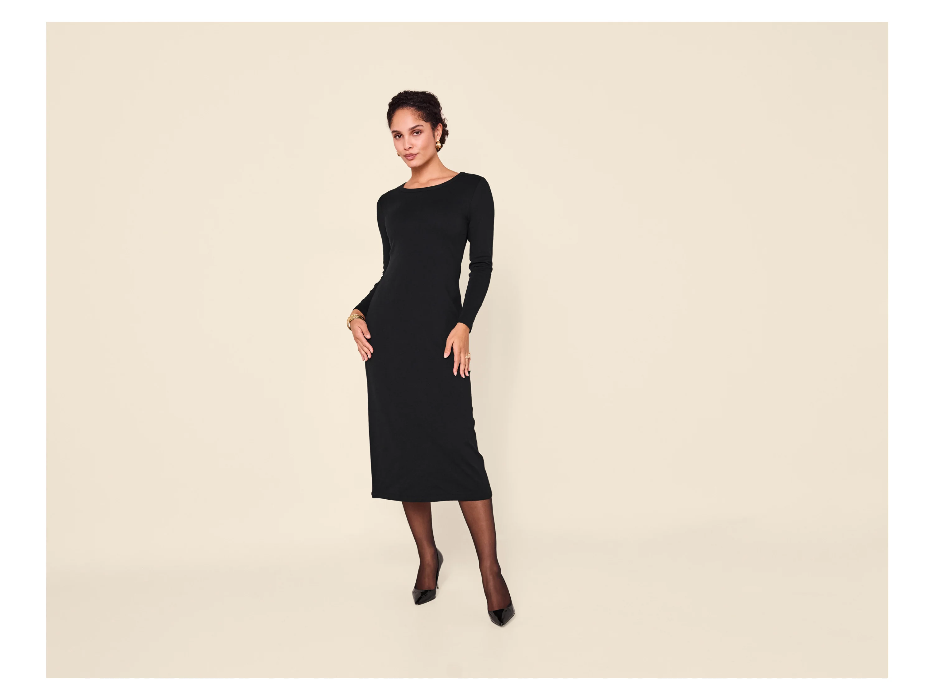 ESMARA® Damen Midi-Kleid (Schwarz, L(44/46)) – Bild 2 von 4