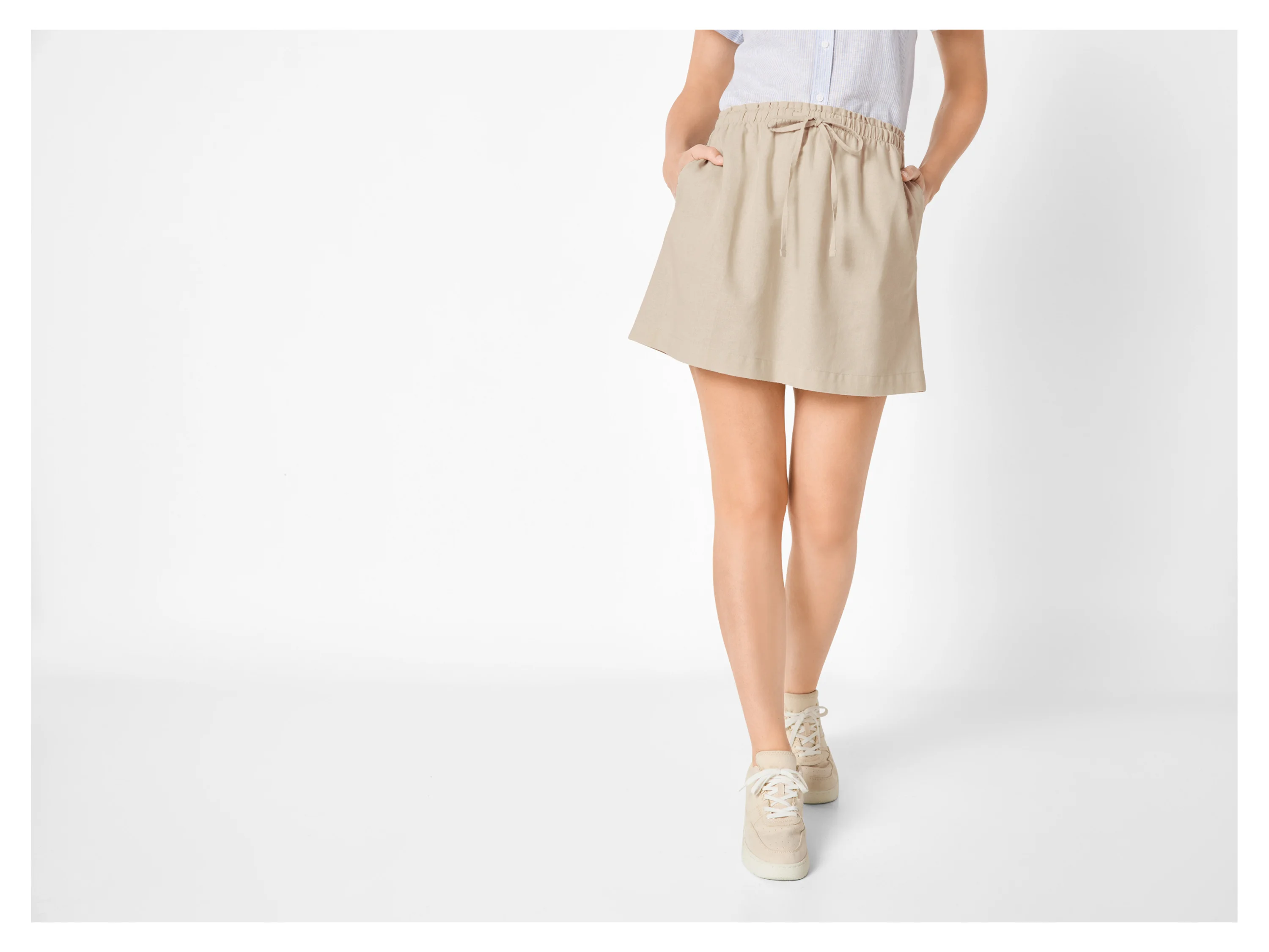 ESMARA® Damen Minirock mit Leinen (Beige, M (40/42)) – Bild 2 von 4