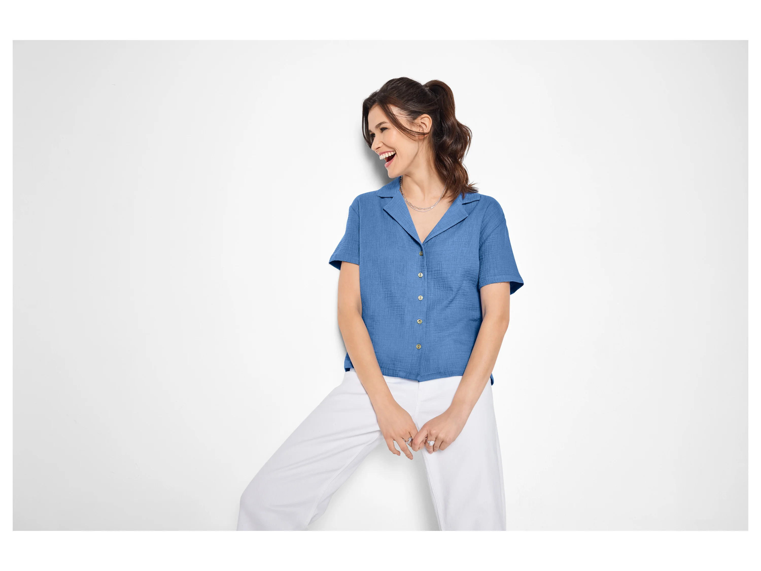 ESMARA® Damen Musselin-Bluse (Blau, M(40/42)) – Bild 2 von 4
