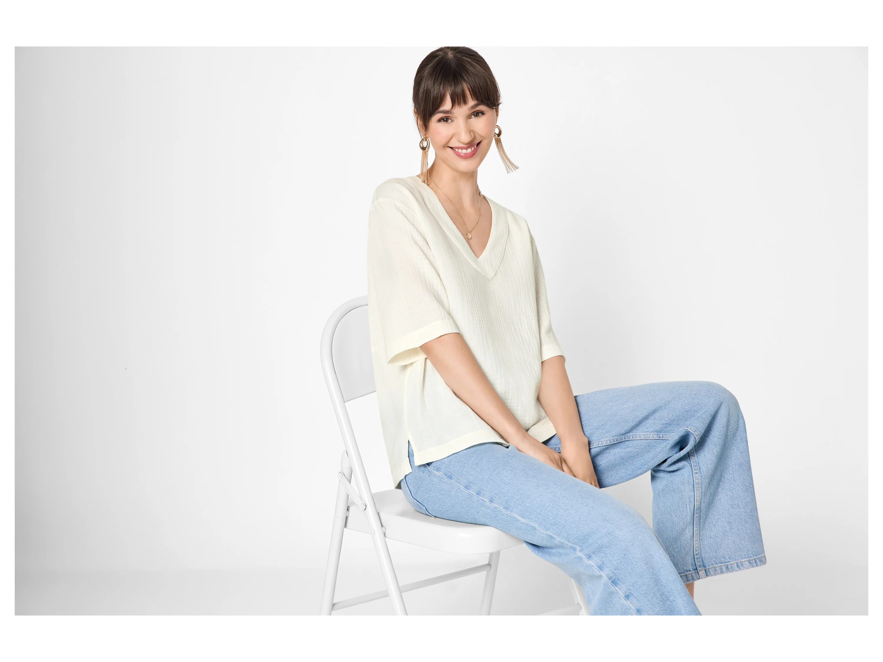 ESMARA® Damen Musselin-Bluse (Weiß, XS) – Bild 2 von 4