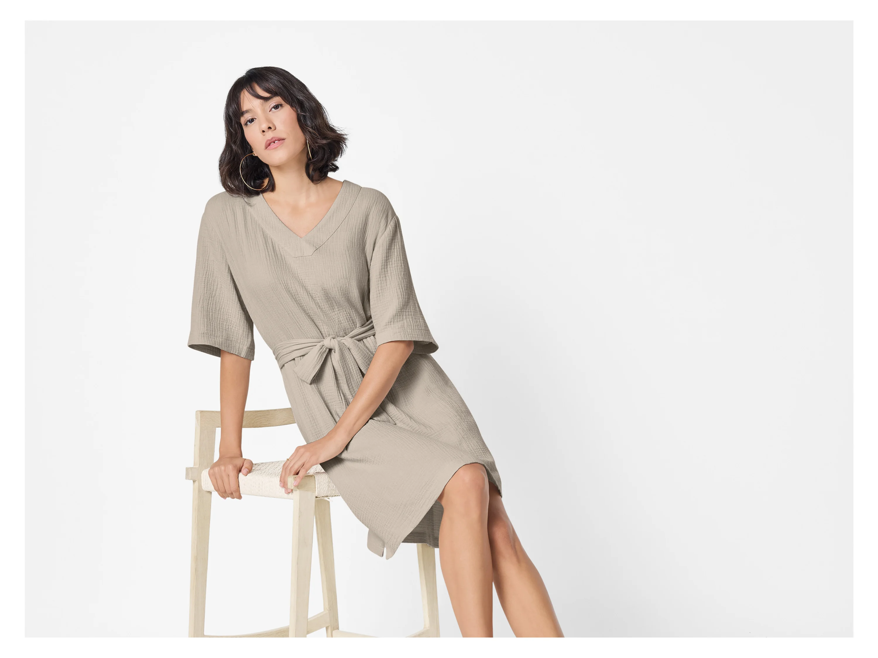 ESMARA® Damen Musselinkleid (Beige, S(36/38)) – Bild 2 von 4