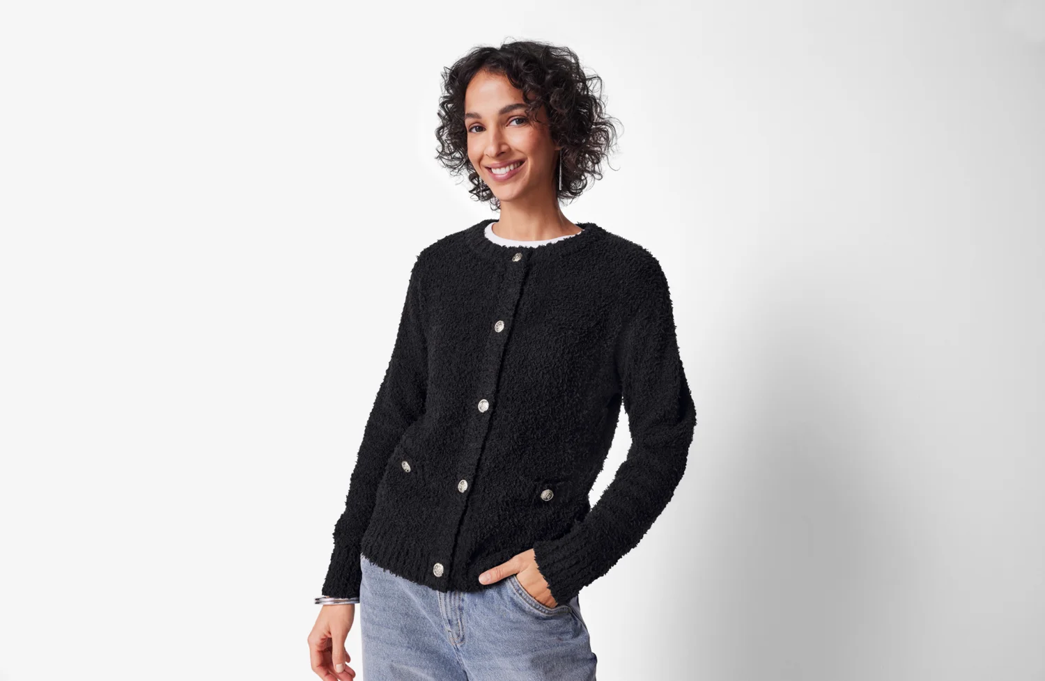 ESMARA® Damen Plüsch-Cardigan (Schwarz, S(36/38)) – Bild 2 von 4