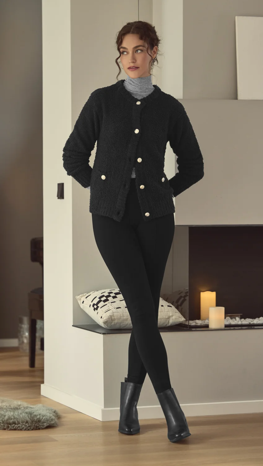 ESMARA® Damen Plüsch-Cardigan (Schwarz, S(36/38)) – Bild 4 von 4