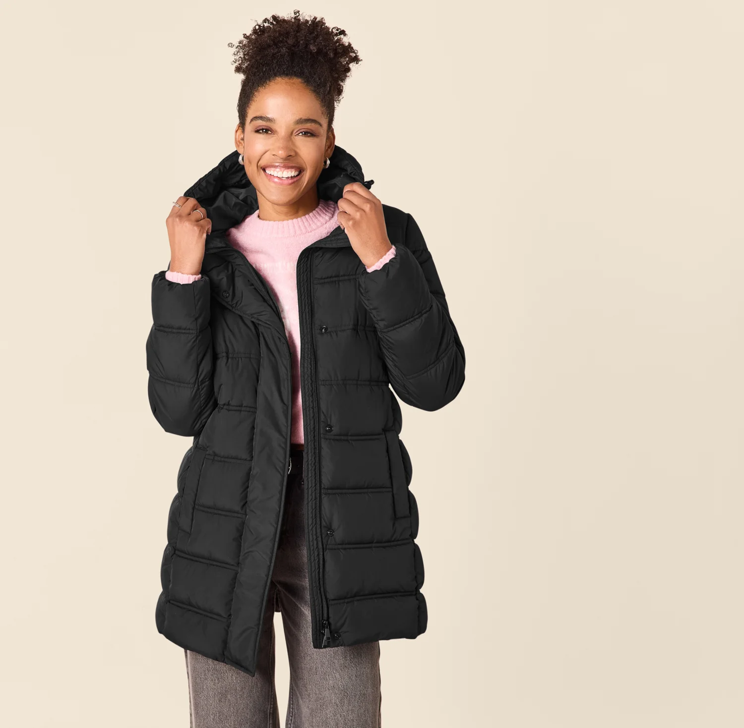 ESMARA® Damen Premium-Thermosteppmantel (Schwarz, S(36/38)) – Bild 2 von 4