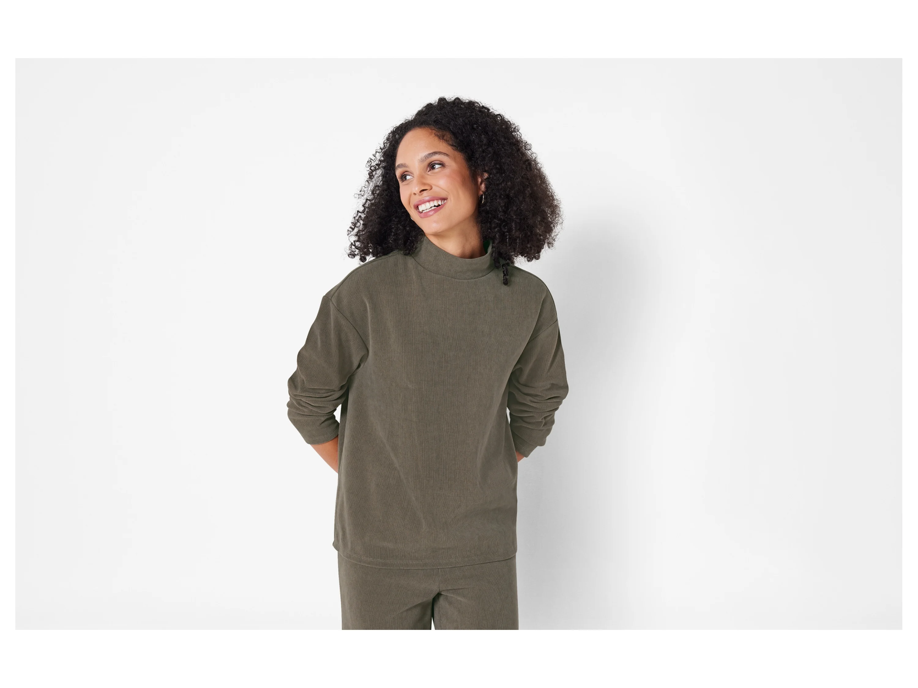 ESMARA® Damen Pullover Cord Loungewear (Khaki, L(44/46)) – Bild 2 von 4