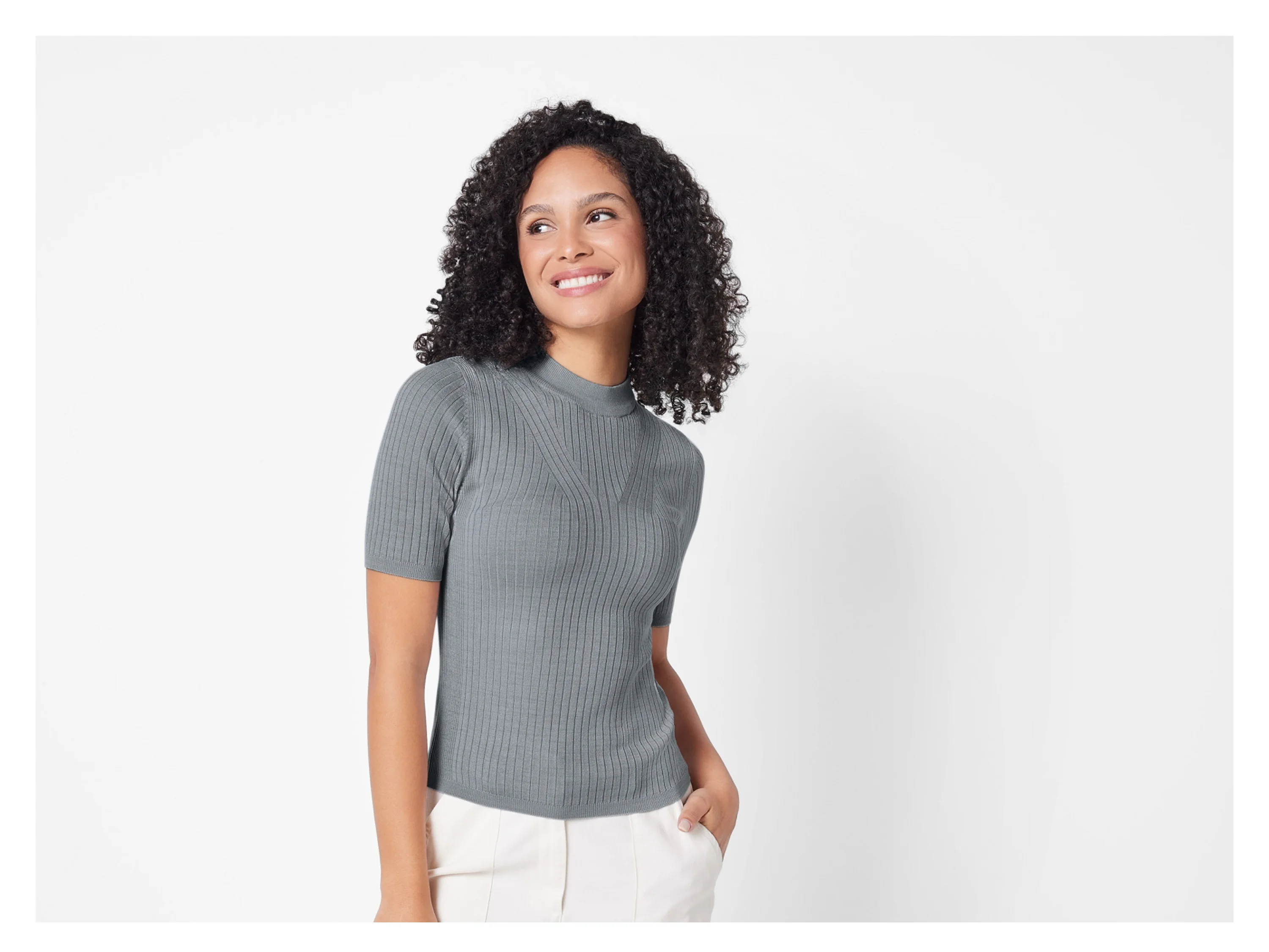 ESMARA® Damen Pullover Feinstrick halbarm (Grau, XS(32/34)) – Bild 2 von 4