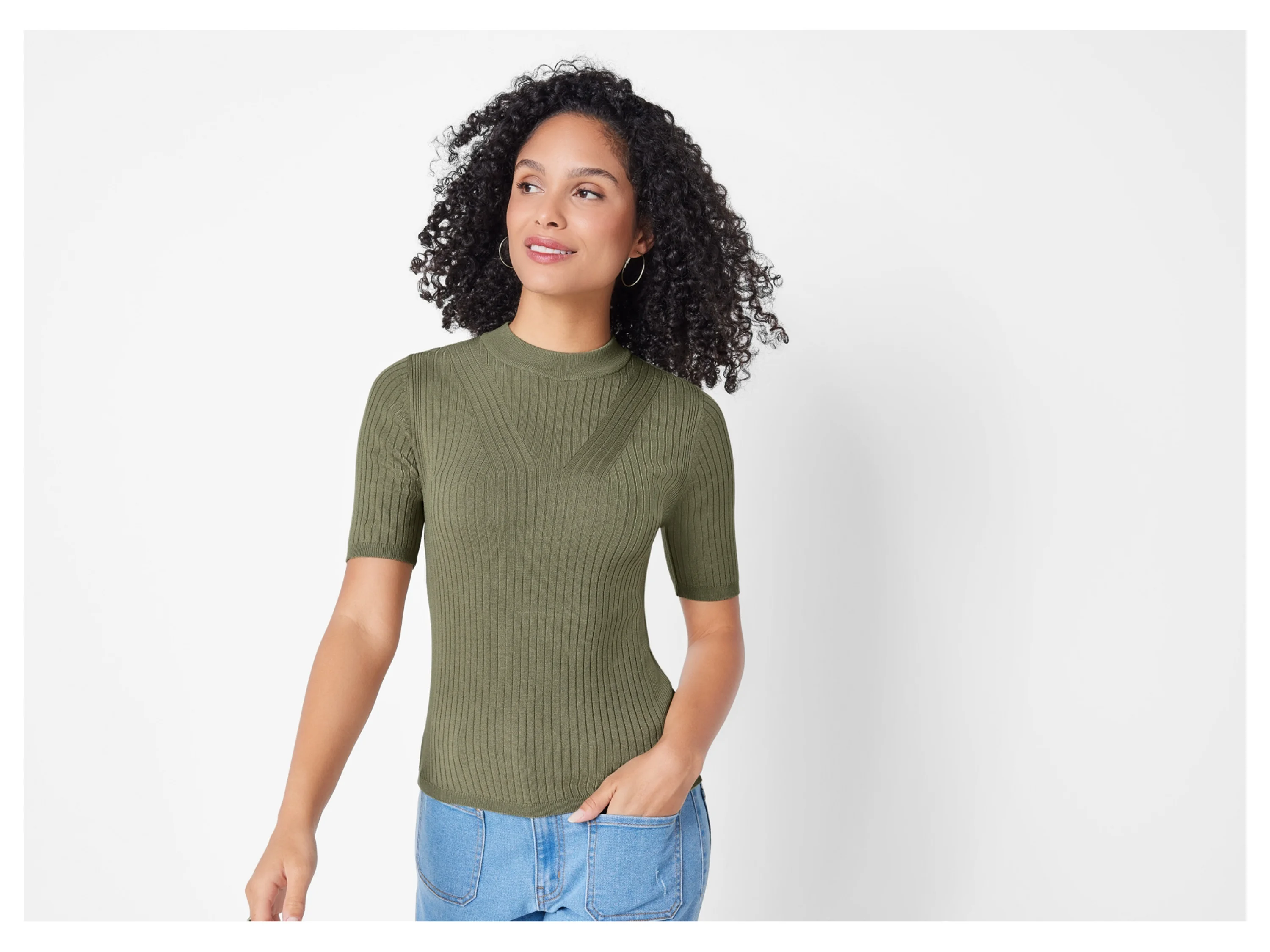 ESMARA® Damen Pullover Feinstrick halbarm (Olive, S(36/38)) – Bild 2 von 4
