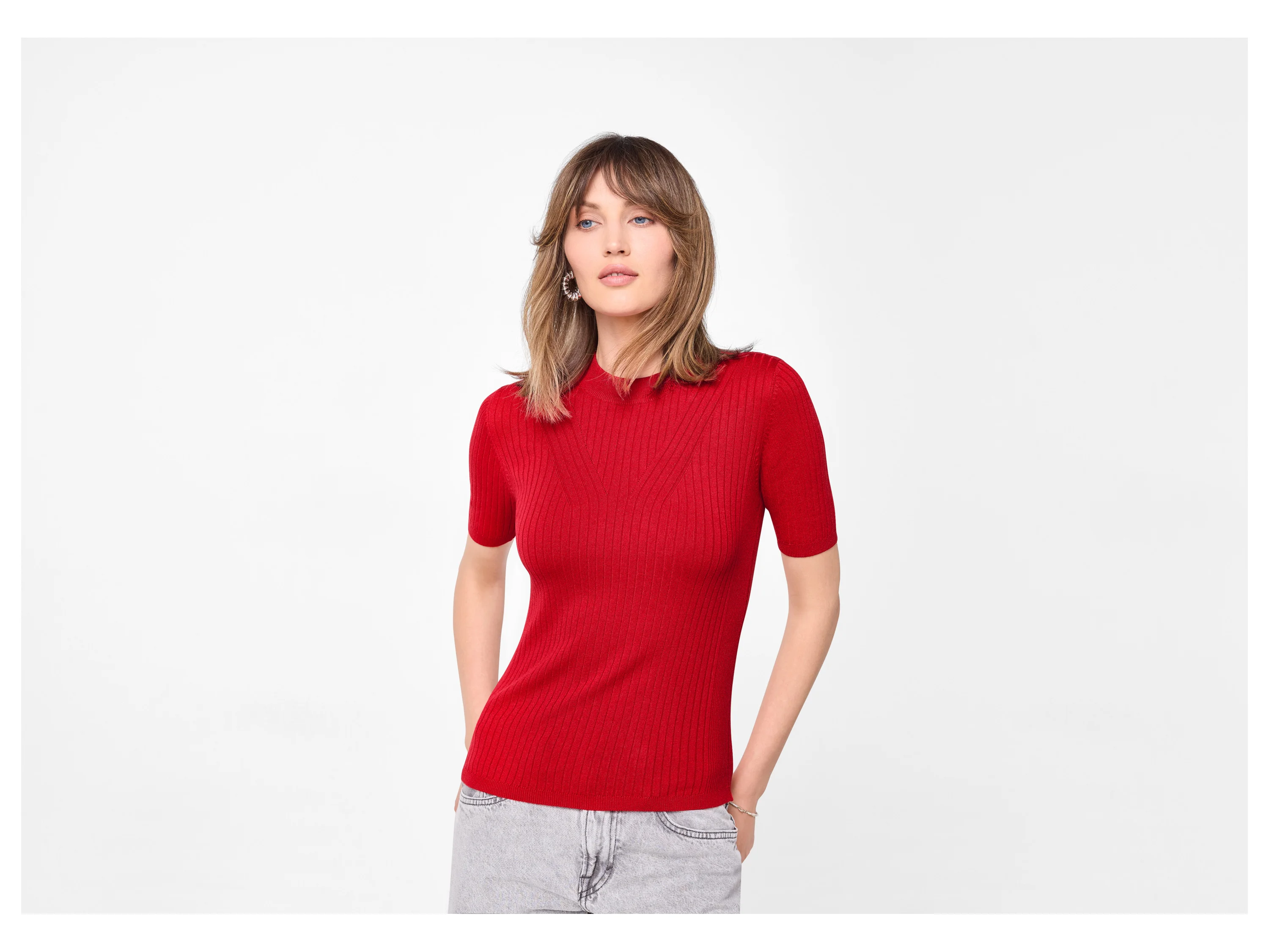ESMARA® Damen Pullover Feinstrick halbarm (Rot, S(36/38)) – Bild 2 von 4