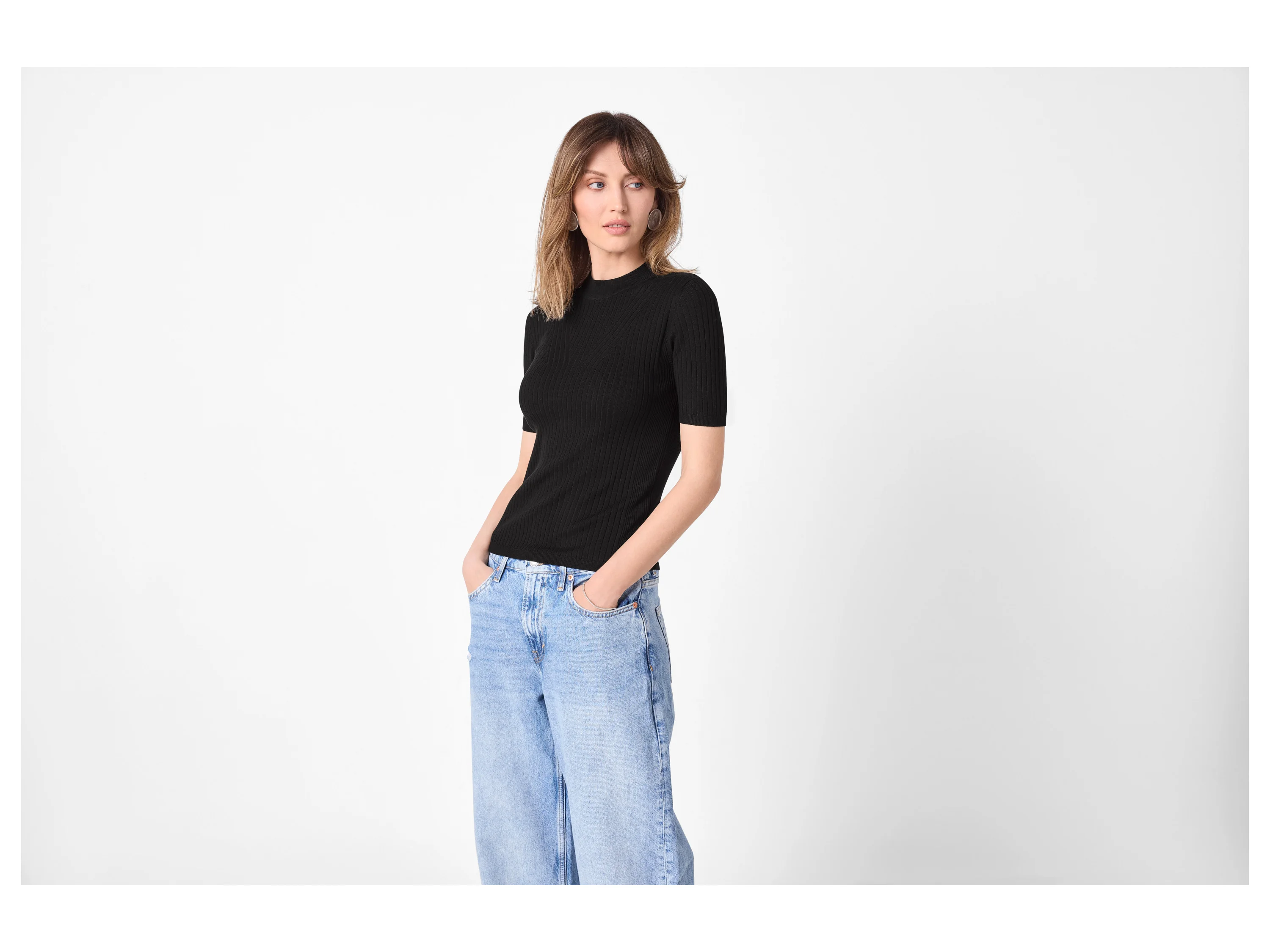 ESMARA® Damen Pullover Feinstrick halbarm (Schwarz, S(36/38)) – Bild 2 von 4