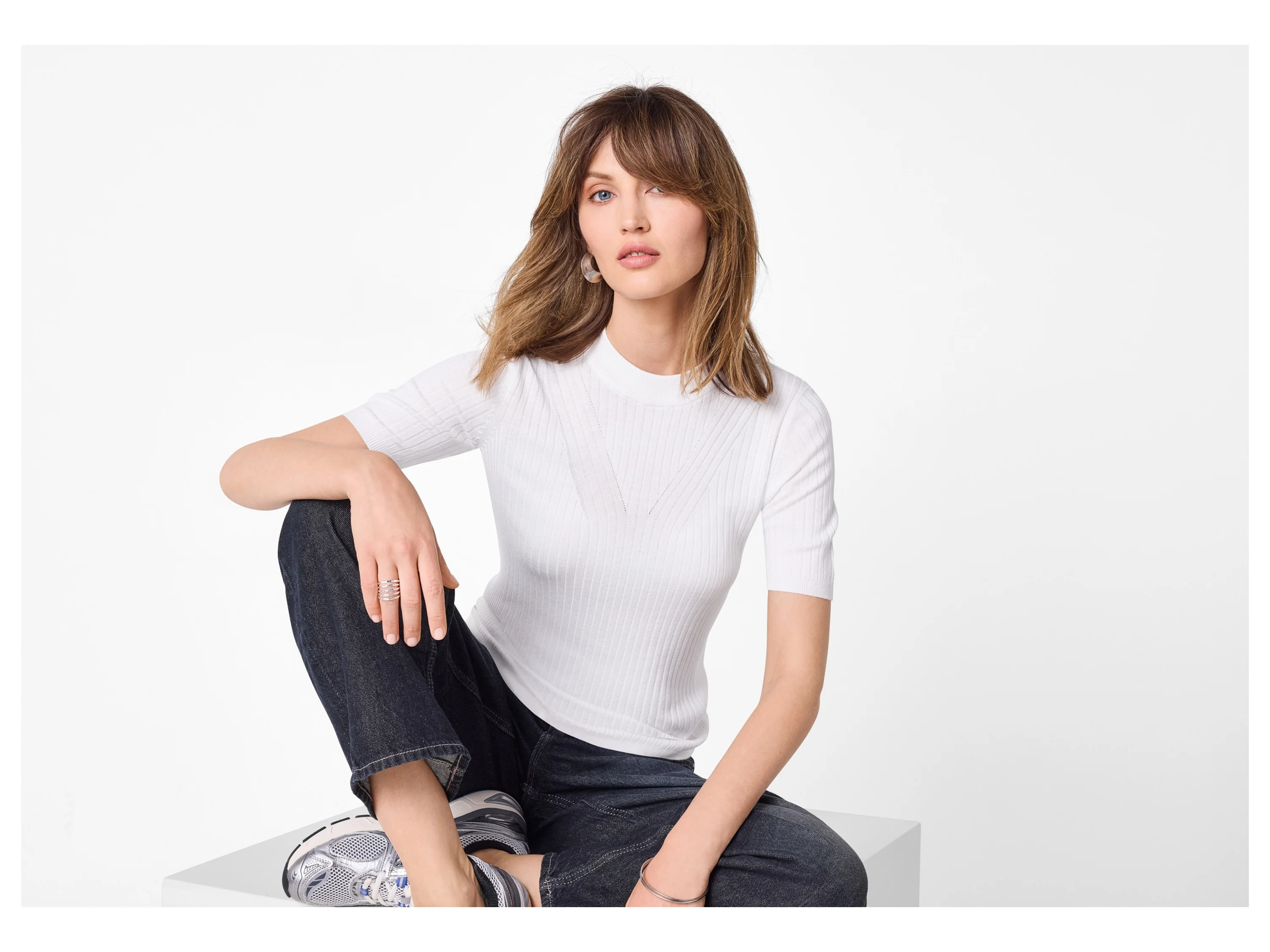 ESMARA® Damen Pullover Feinstrick halbarm (Weiß, XS(32/34)) – Bild 2 von 3