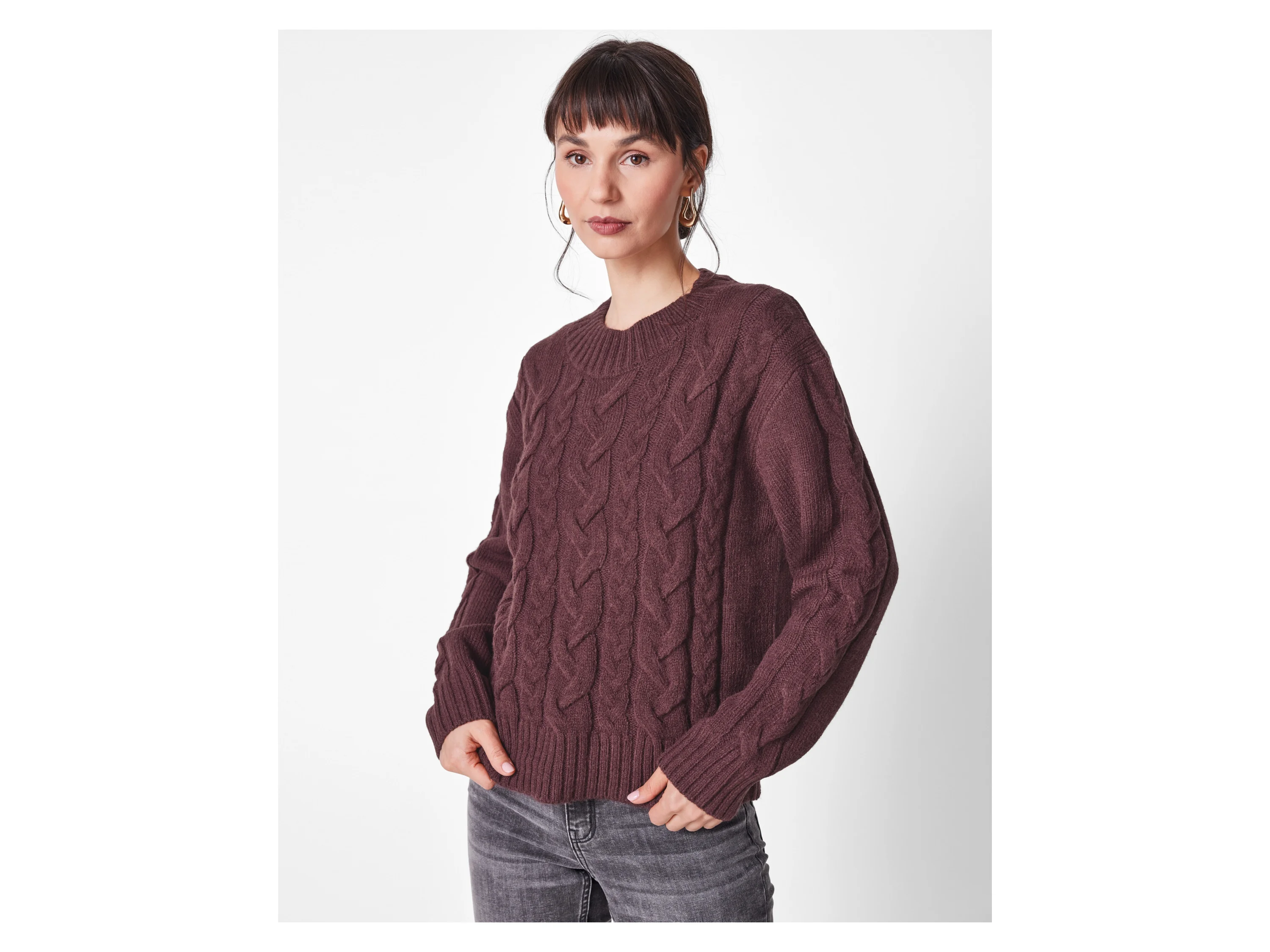 ESMARA® Damen Pullover Grobstrick (Bordeaux, M(40/42)) – Bild 2 von 3