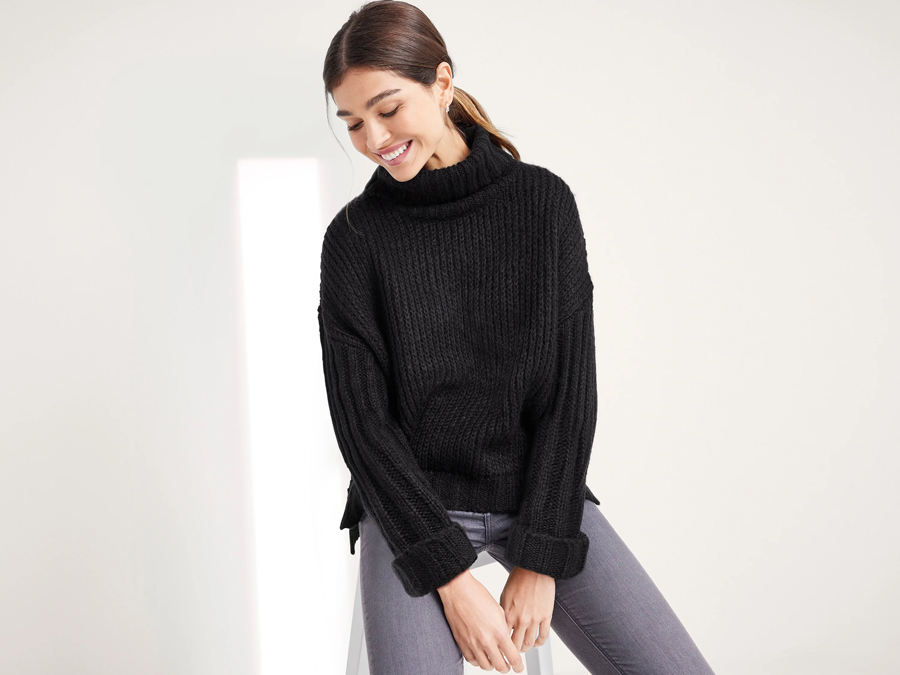 ESMARA® Damen Pullover Grobstrick (Schwarz, XS(32/34)) – Bild 2 von 4