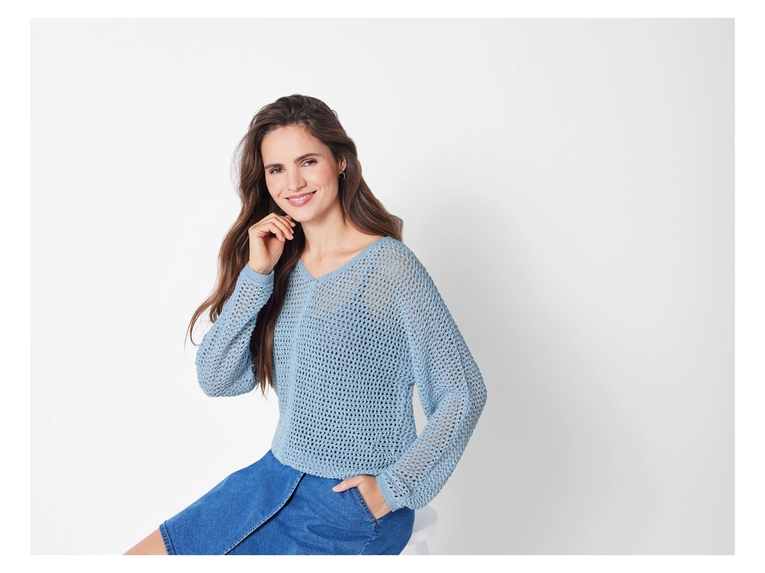 ESMARA® Damen Pullover Lochstrick (Blau, M(40/42)) – Bild 2 von 4