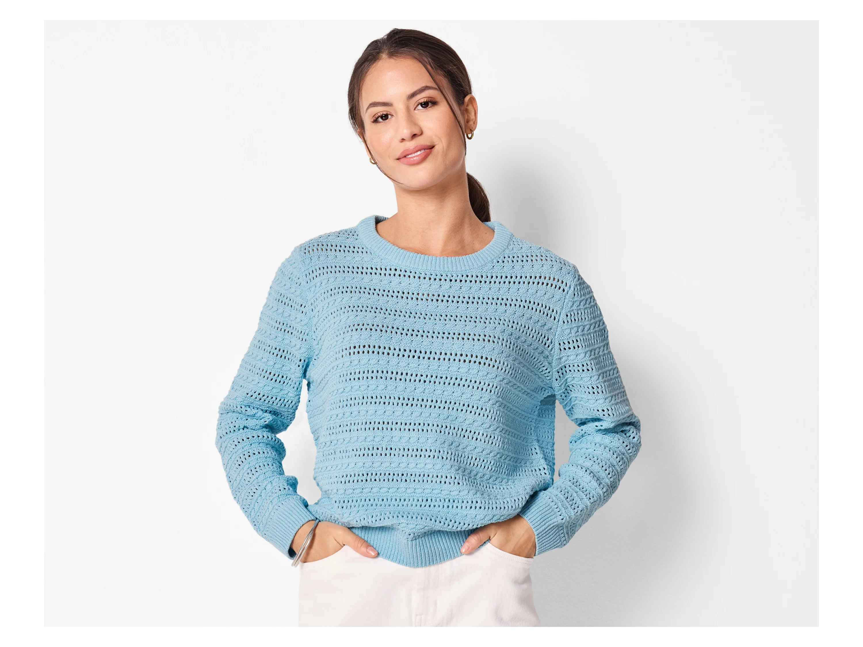 ESMARA® Damen Pullover Lochstrick (Blau, XS(32/34)) – Bild 2 von 4