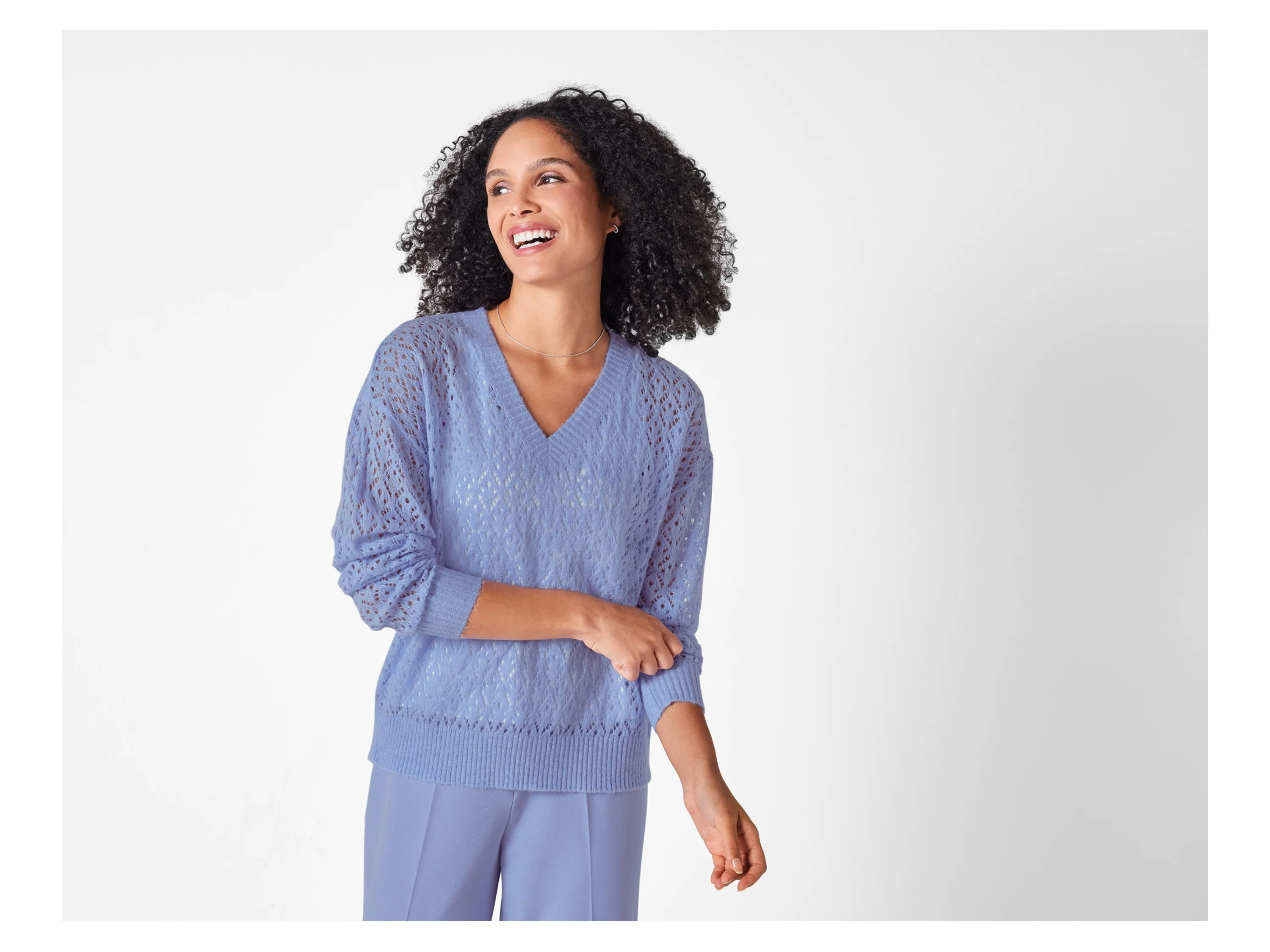ESMARA® Damen Pullover Lochstrick (Lila, XS (32/34)) – Bild 2 von 4