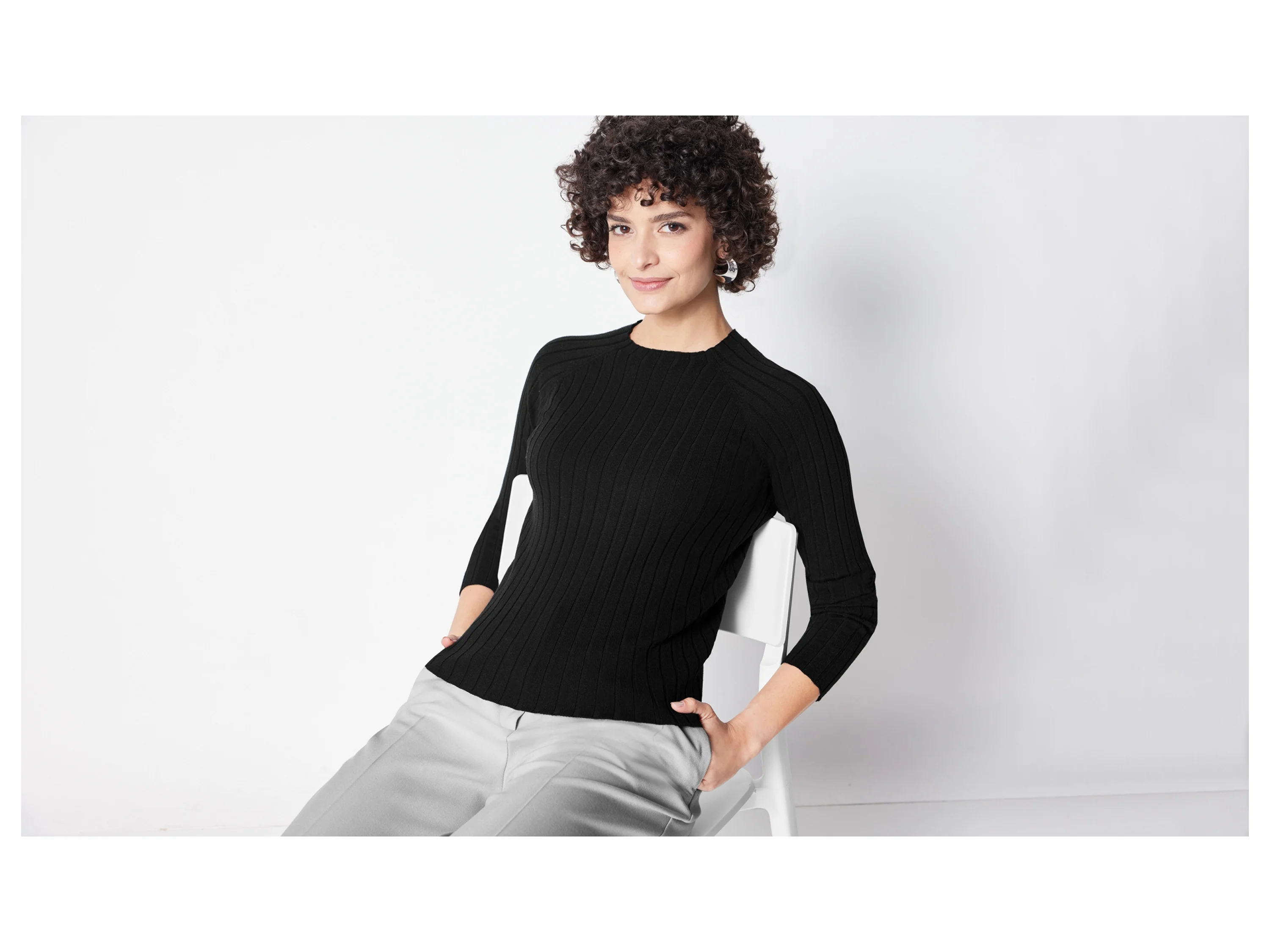 ESMARA® Damen Pullover Rippe (Schwarz, XL (48/50)) – Bild 2 von 4