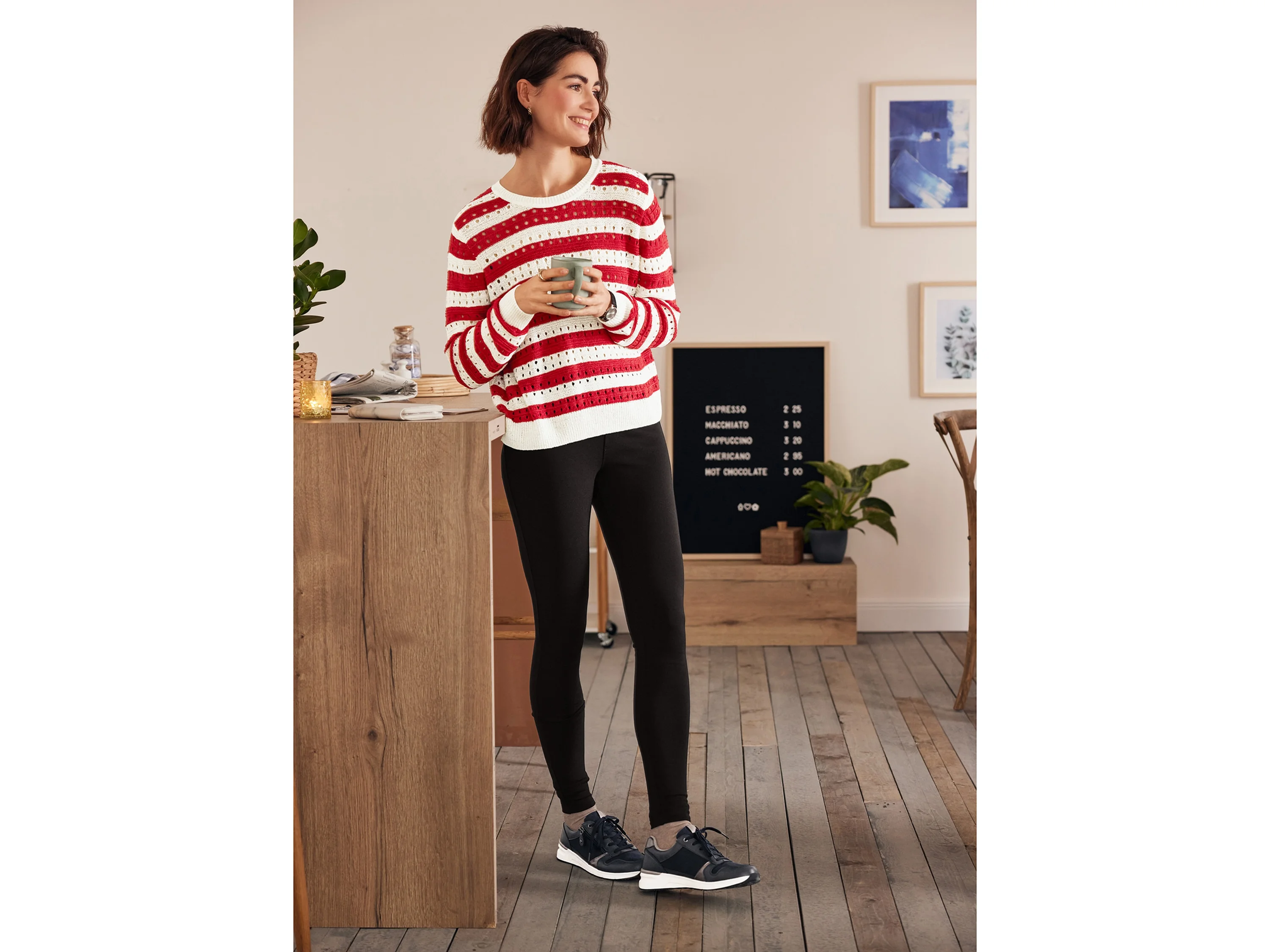 ESMARA® Damen Pullover (rot gestreift, XS(32/34)) – Bild 2 von 3