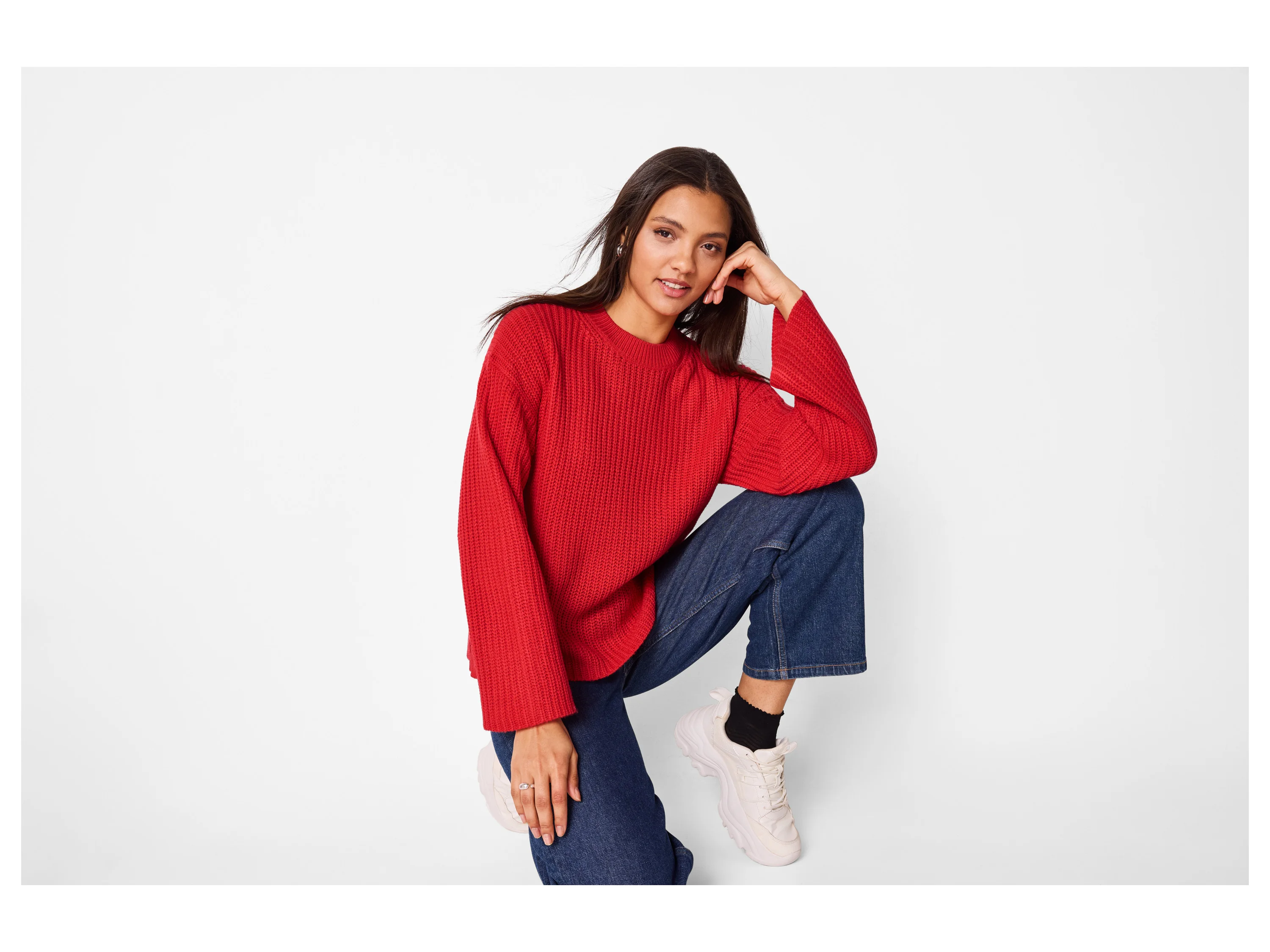 ESMARA® Damen Pullover Strukturstrick (Rot, M(40/42)) – Bild 2 von 4