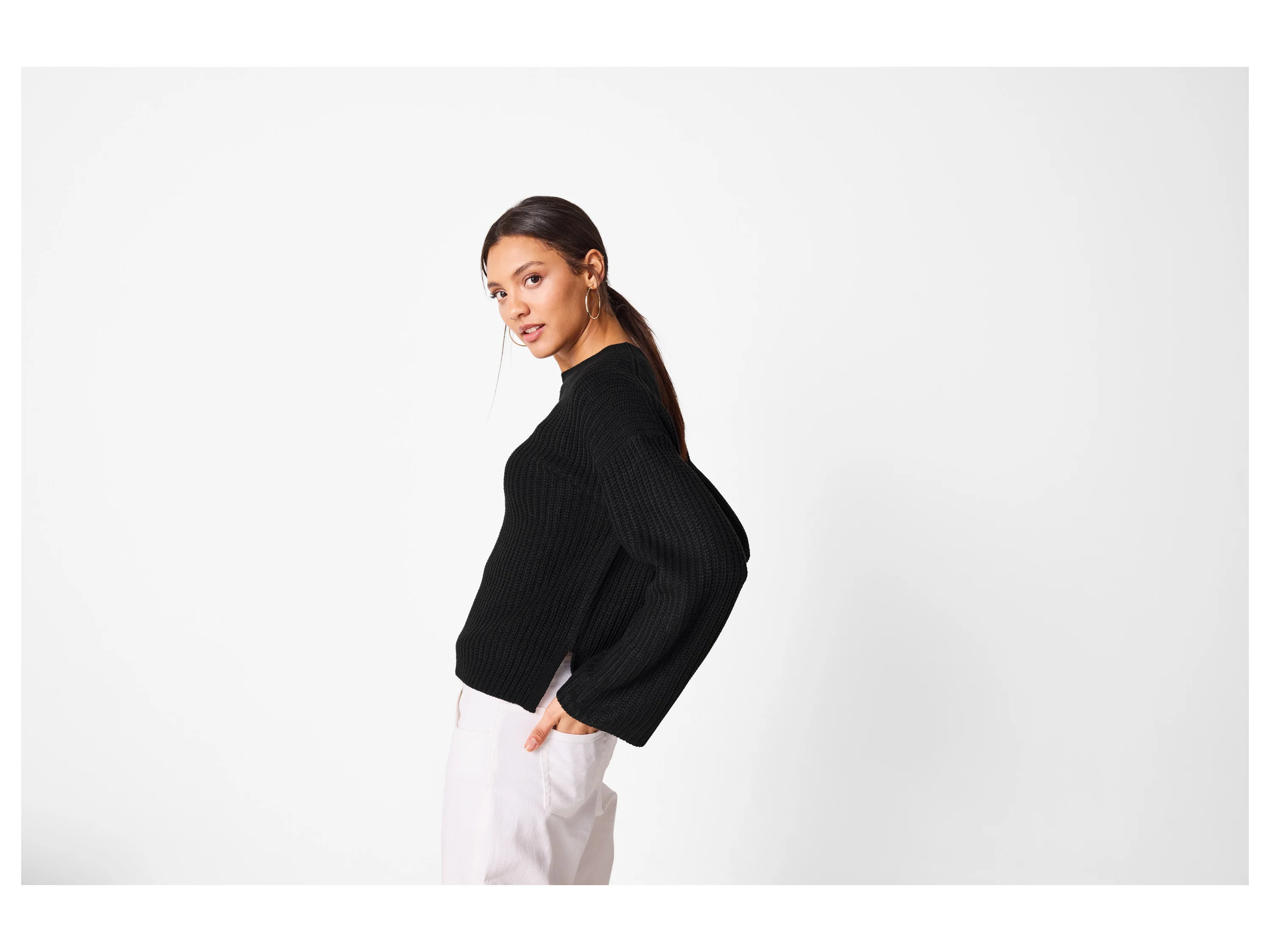 ESMARA® Damen Pullover Strukturstrick (Schwarz, XS(32/34)) – Bild 2 von 4