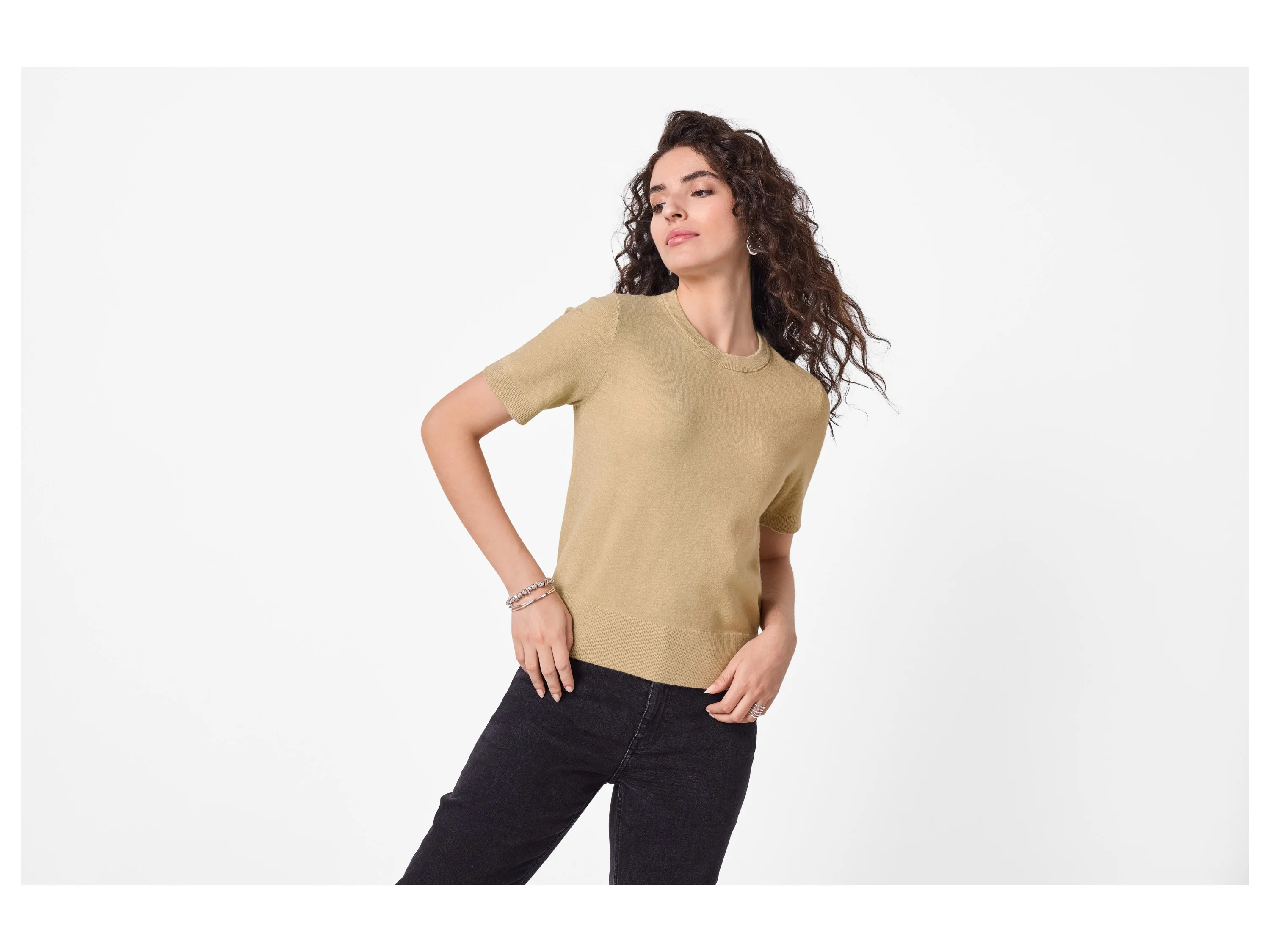 ESMARA® Damen Pullover verlängerter Kurzarm (Beige, S(36/38)) – Bild 2 von 3
