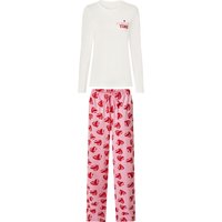 ESMARA® Damen Pyjama lang/lang (beige/herzen rosa, XS(32/34))