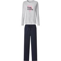 ESMARA® Damen Pyjama lang/lang (hellgrau/navy, S(36/38))