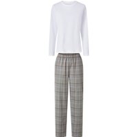 ESMARA® Damen Pyjama lang/lang (Weiß/Grau, S(36/38))