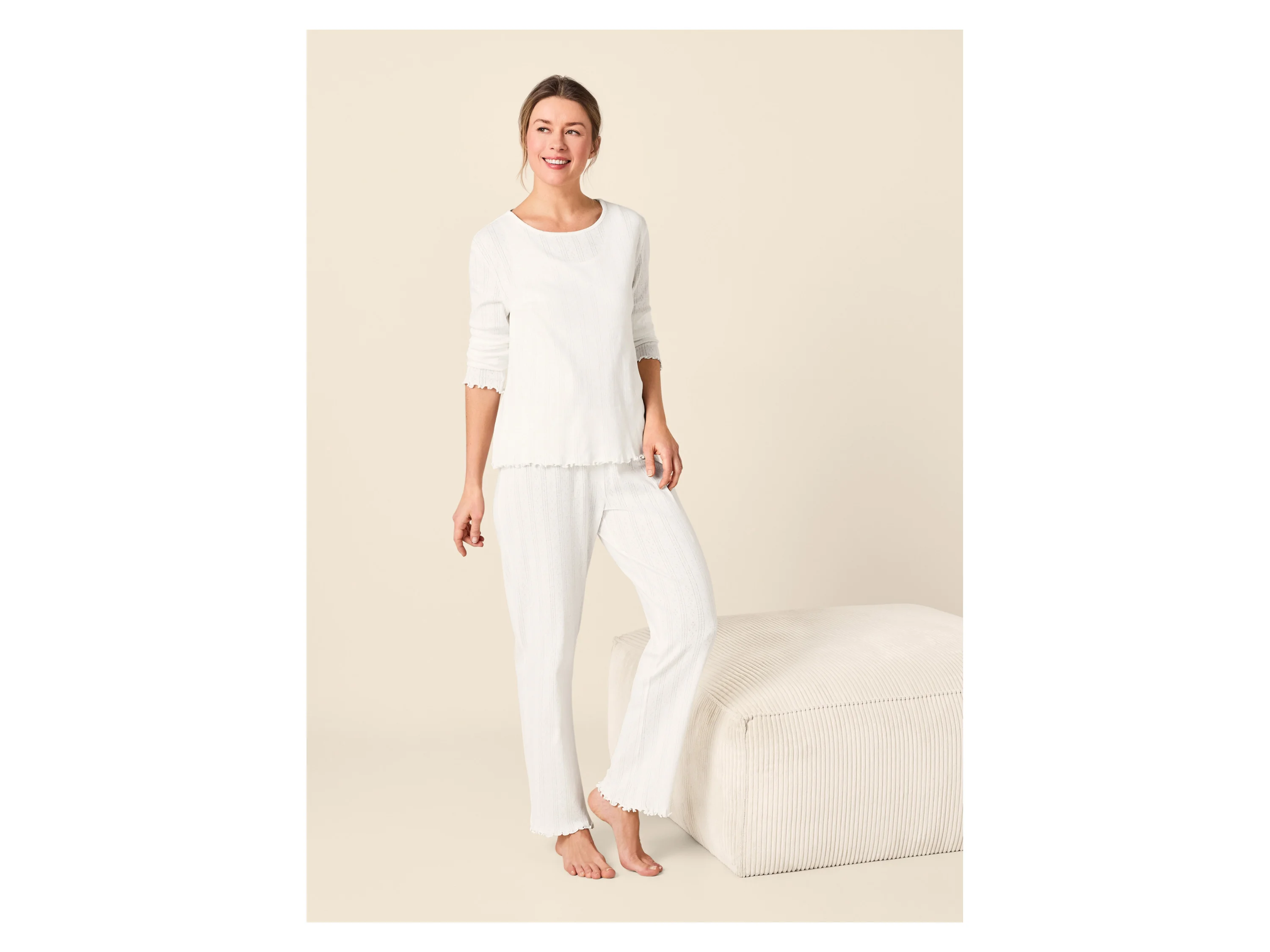 ESMARA® Damen Pyjama-Set, 3-teilig (Weiß, L (44/46)) – Bild 3 von 4