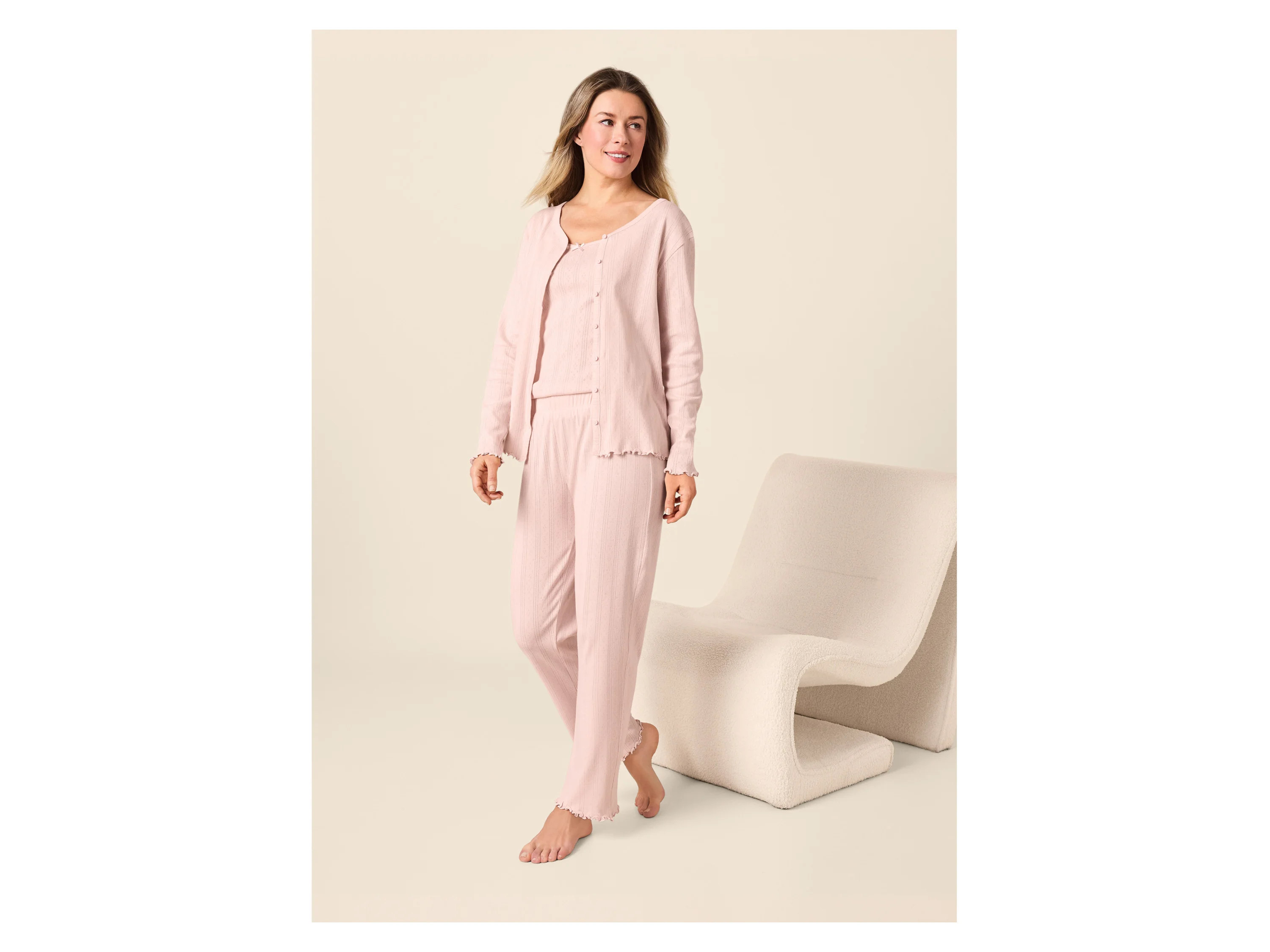 ESMARA® Damen Pyjama-Set, 3-teilig (hellrosa, M (40/42)) – Bild 2 von 4