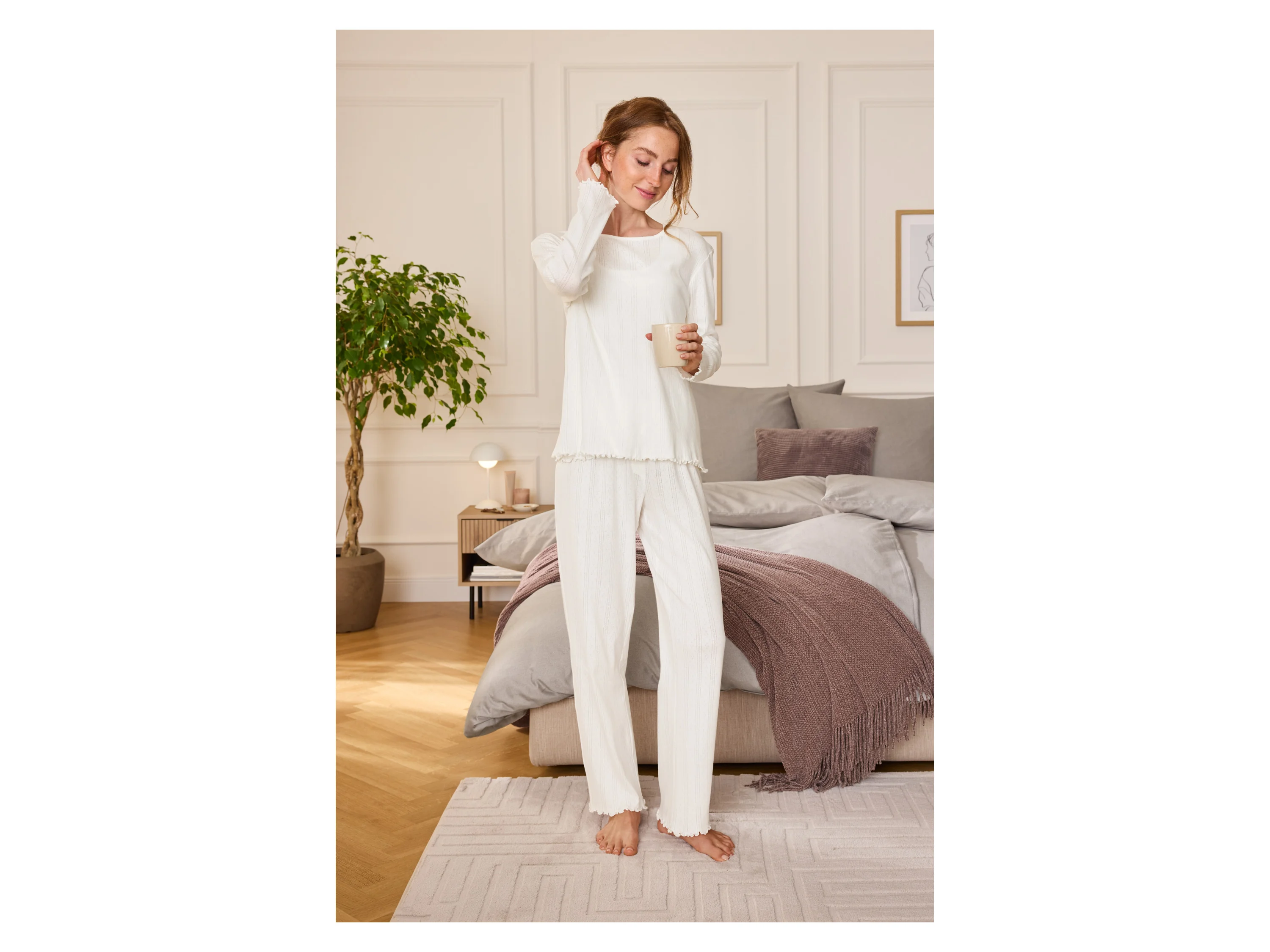 ESMARA® Damen Pyjama-Set, 3-teilig (Weiß, M (40/42)) – Bild 2 von 4