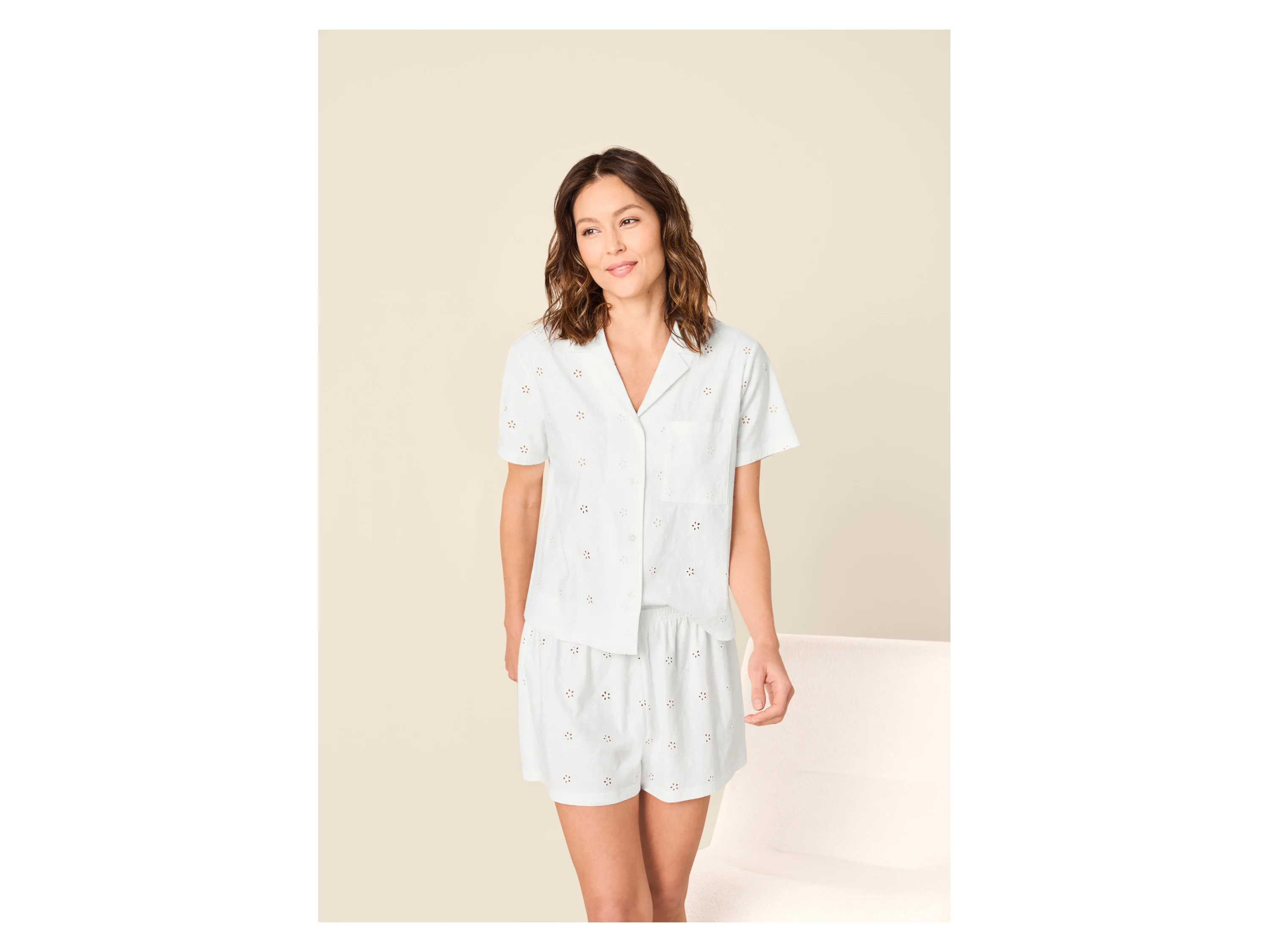 ESMARA® Damen Pyjama (Weiß, S(36/38)) – Bild 2 von 4
