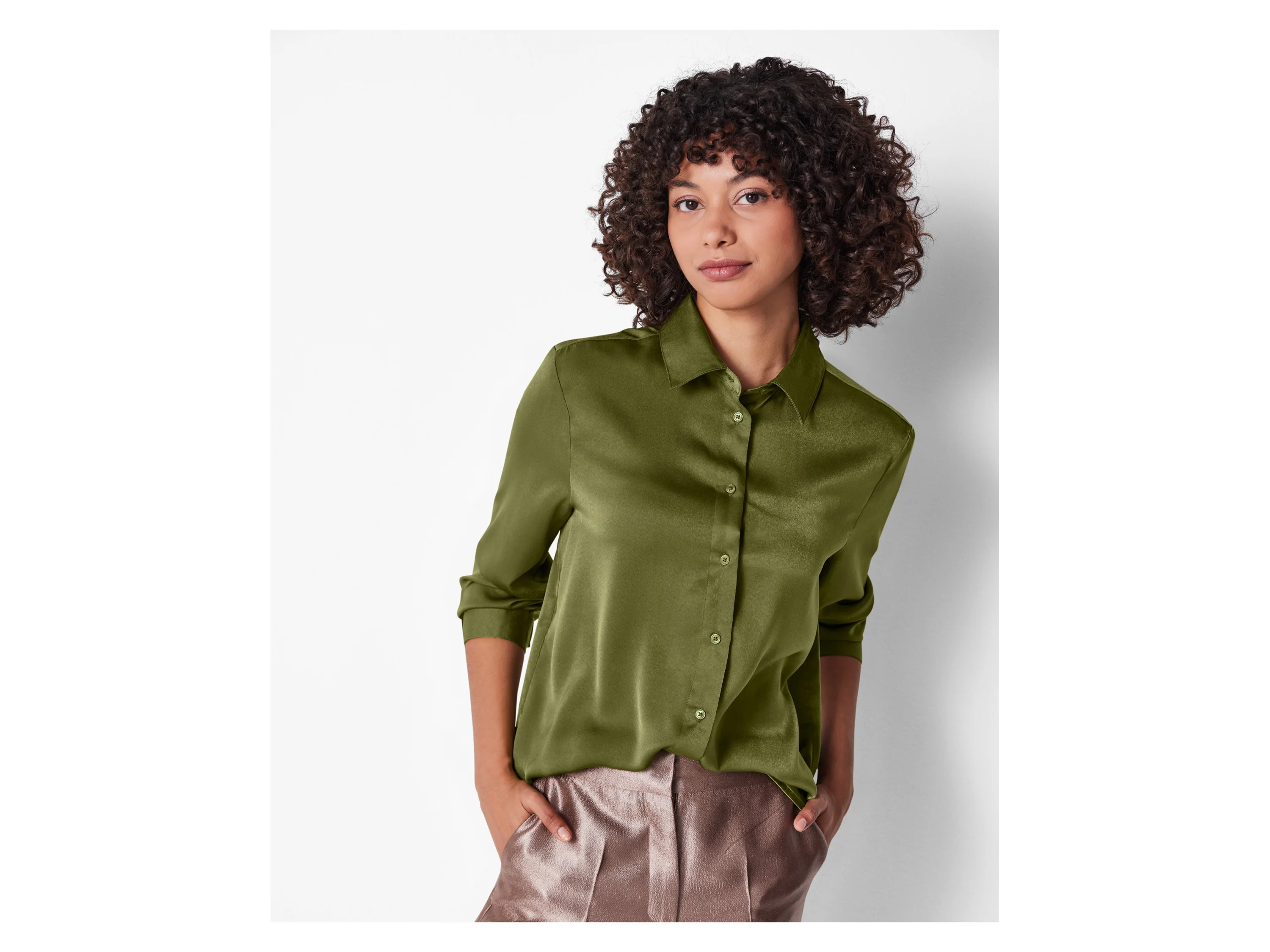 ESMARA® Damen Satin-Bluse (Grün, 38) – Bild 2 von 4