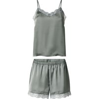 ESMARA® Damen Satin-Pyjama (Grün, M(40/42))