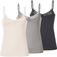 ESMARA® Damen Spaghettiträgerhemden, 3 Stück (grau/creme, M(40/42))