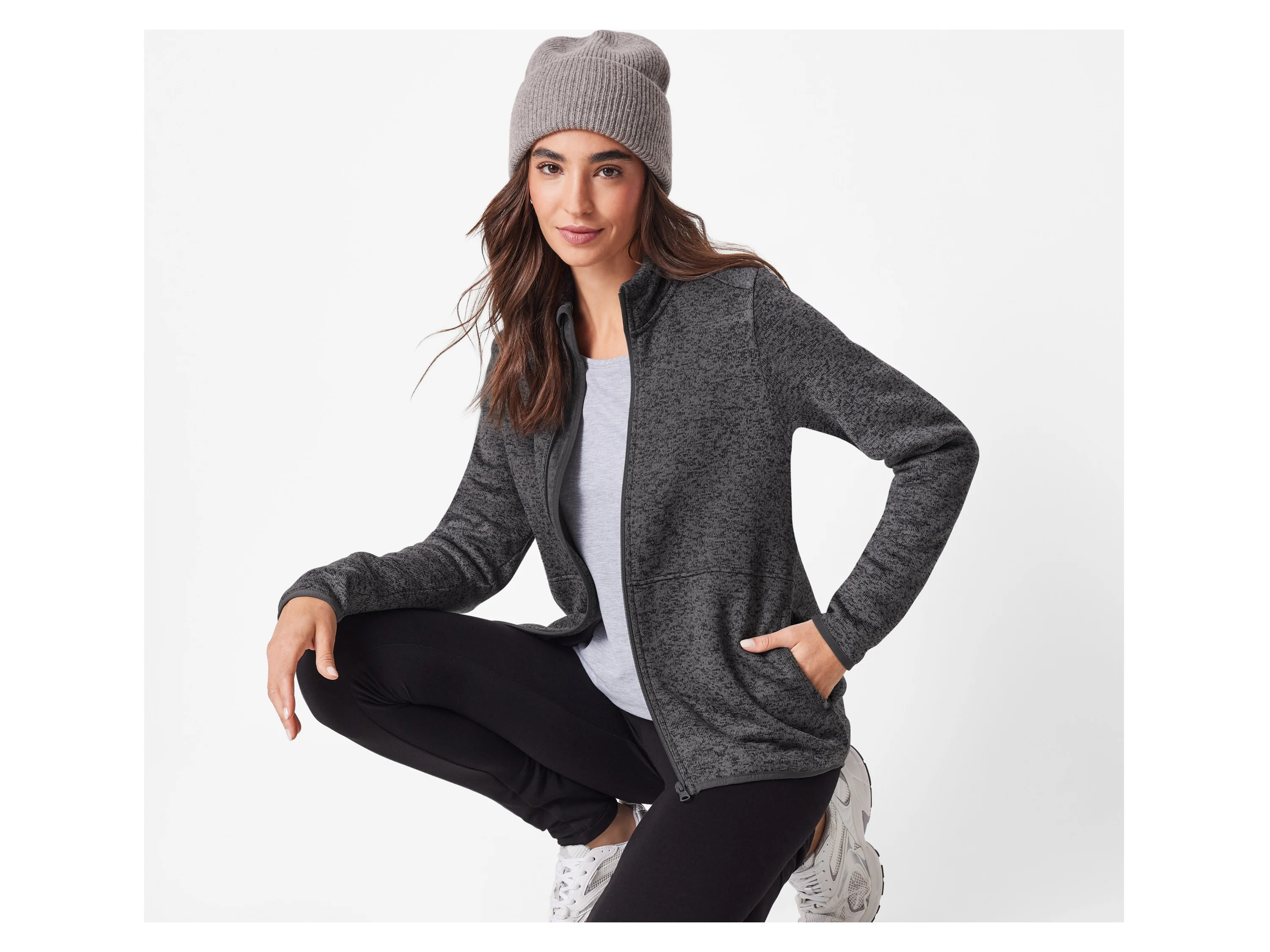 ESMARA® Damen Strickfleece-Jacke (Grau, XS(32/34)) – Bild 2 von 3