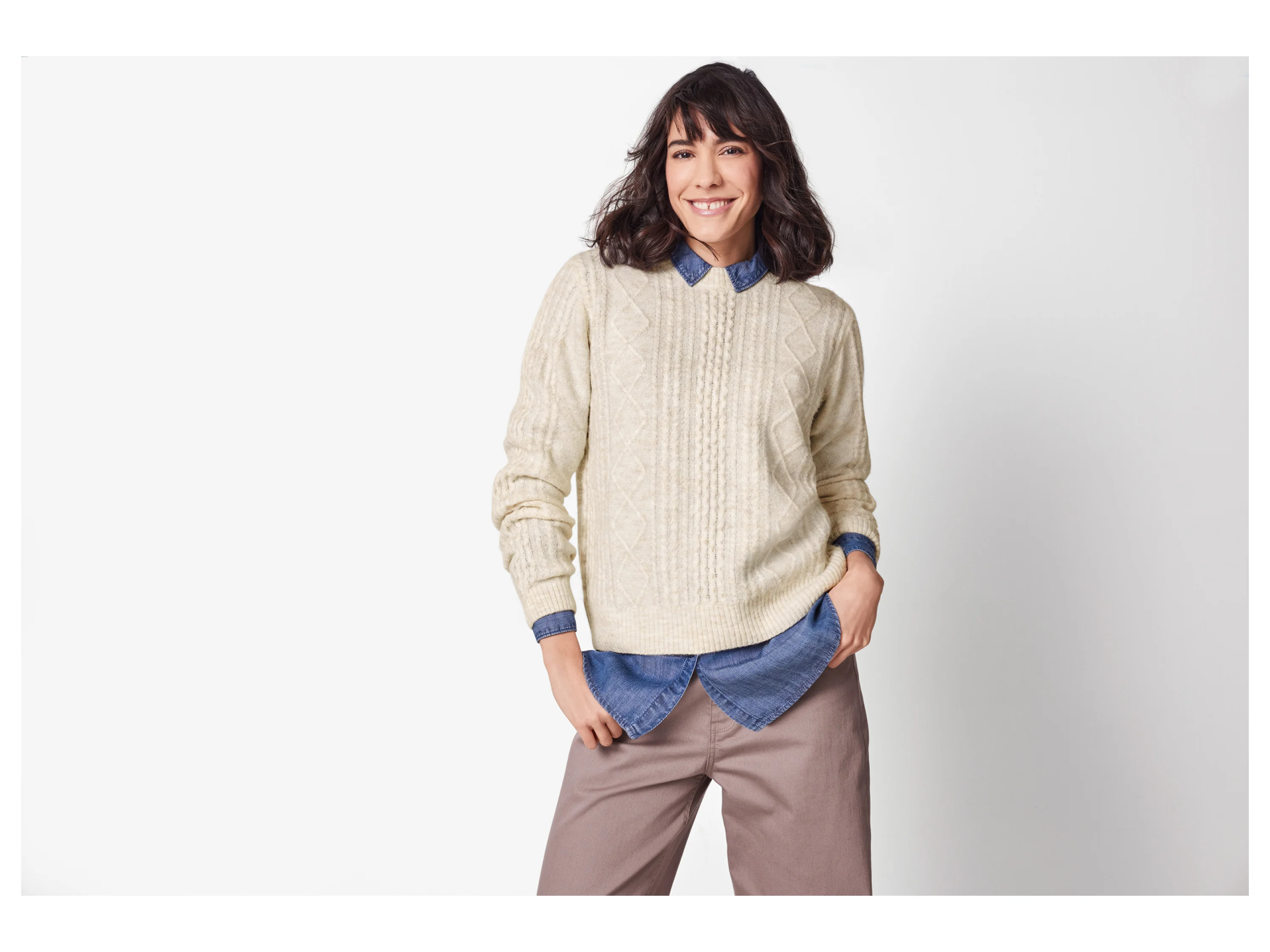 ESMARA® Damen Strickpullover (Beige, L (44/46)) – Bild 2 von 3