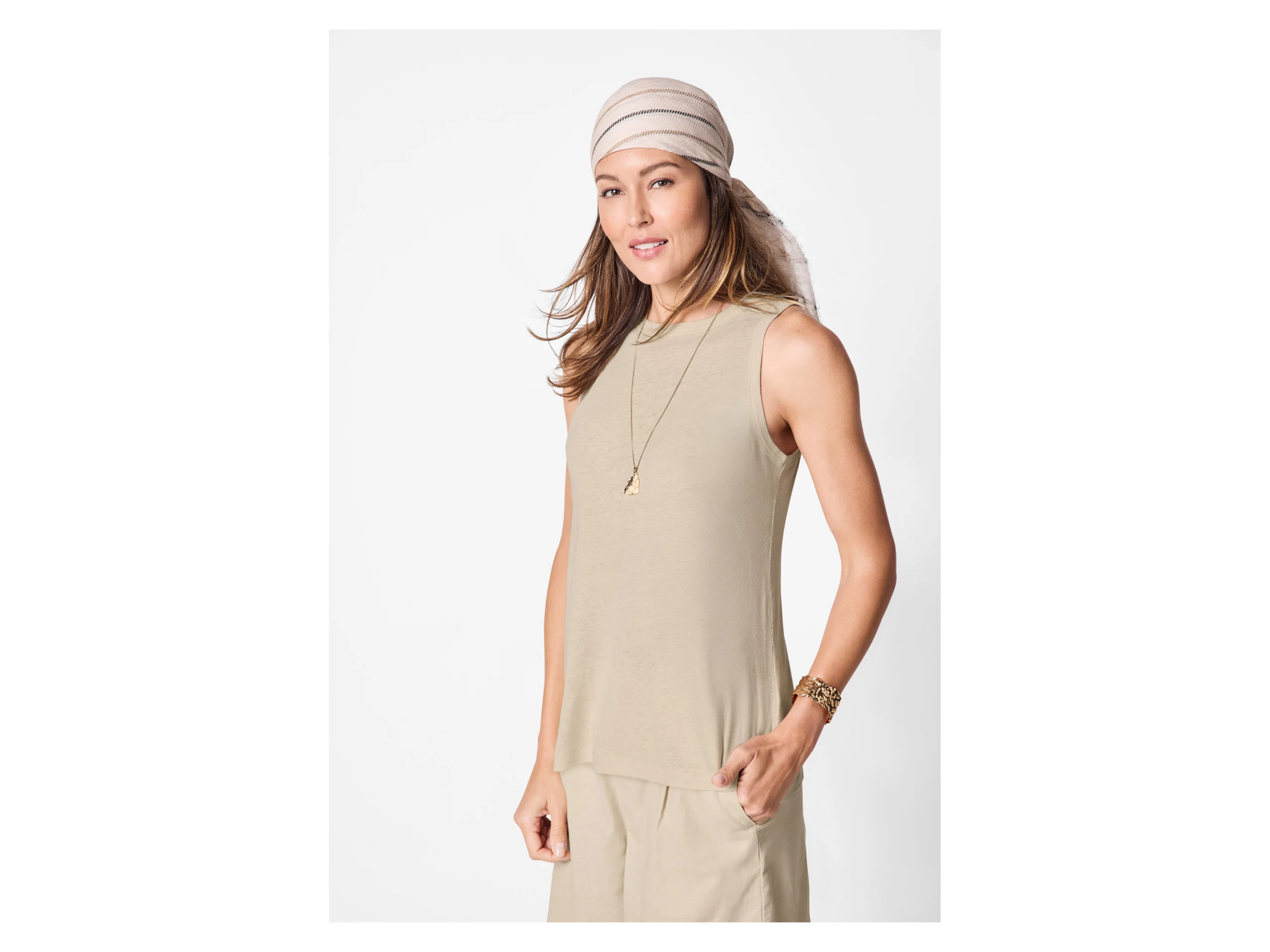 ESMARA® Damen Top mit Leinen (Beige, XS (32/34)) – Bild 2 von 4