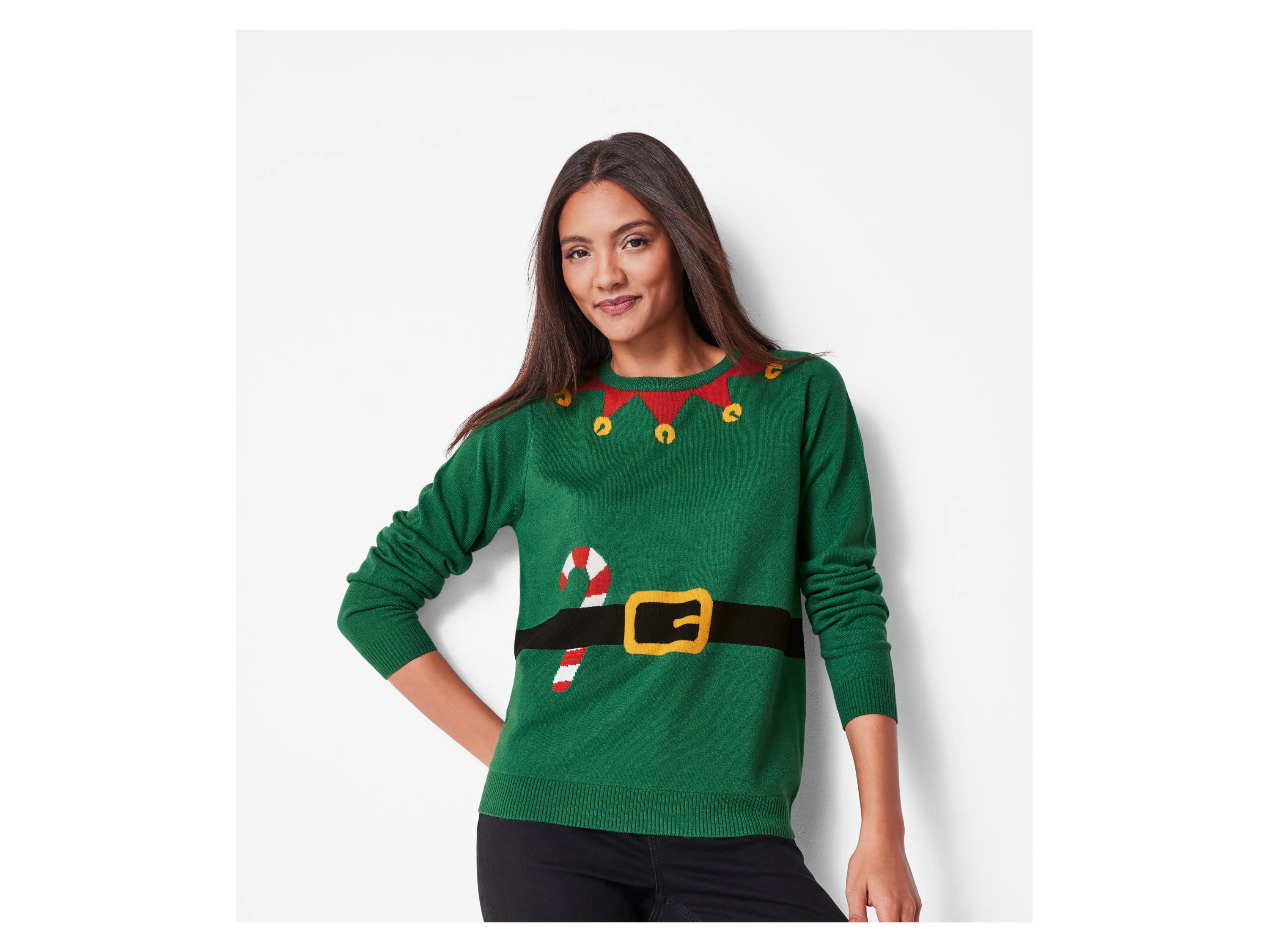 ESMARA® Damen Weihnachtspullover mit LED-Effekt / Weihnachtspullover mit Musik / Weihnachtspullover (Grün, M(40/42)) – Bild 2 von 4