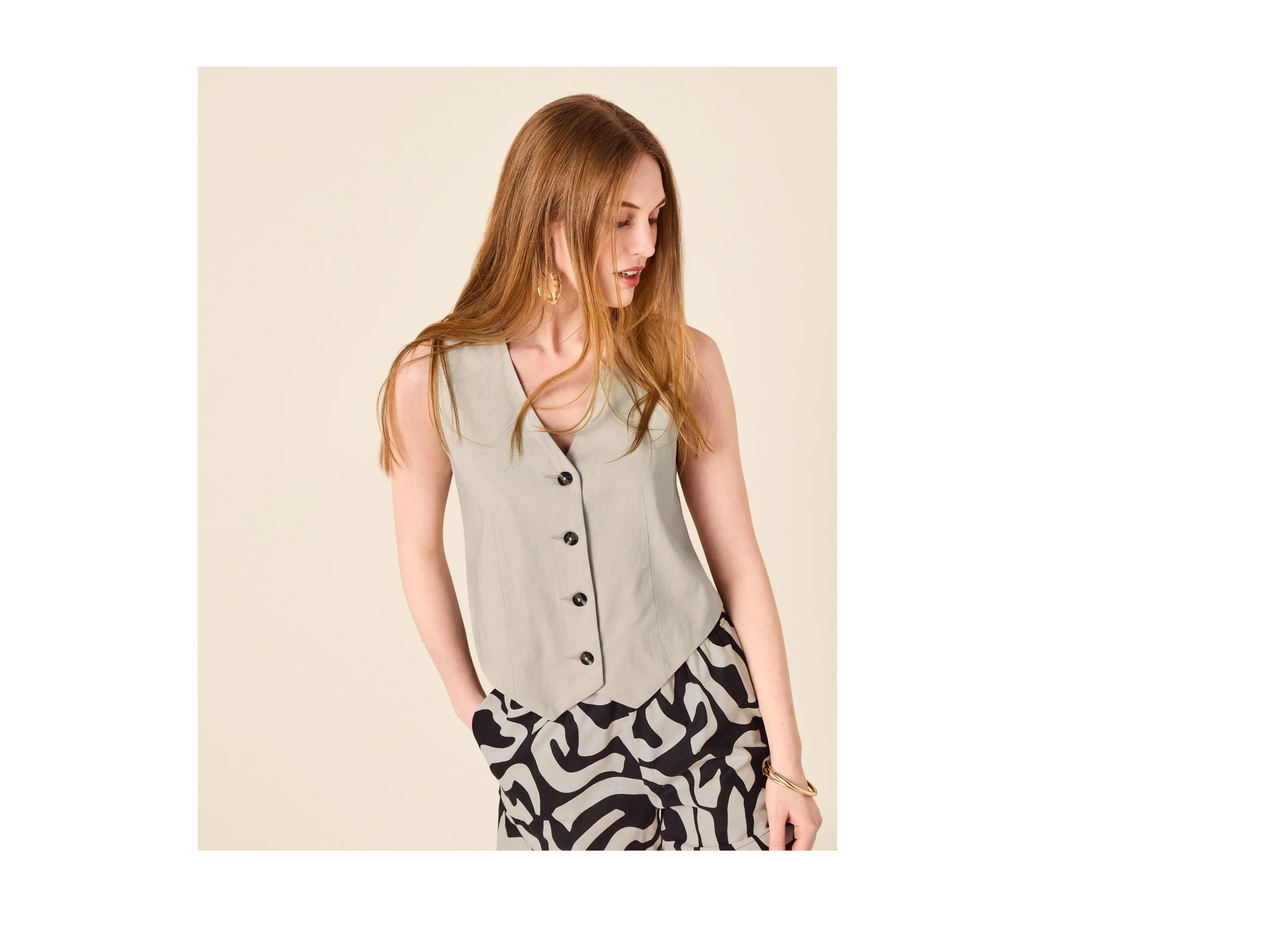 ESMARA® Damen Weste mit Leinen (Beige, 34) – Bild 2 von 4