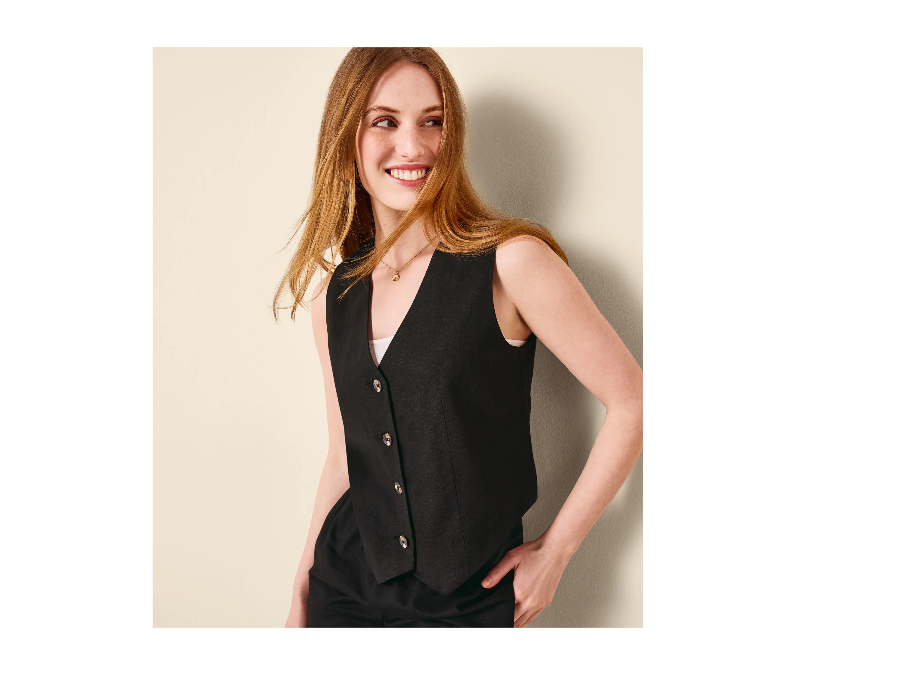 ESMARA® Damen Weste mit Leinen (Schwarz, 36) – Bild 2 von 4