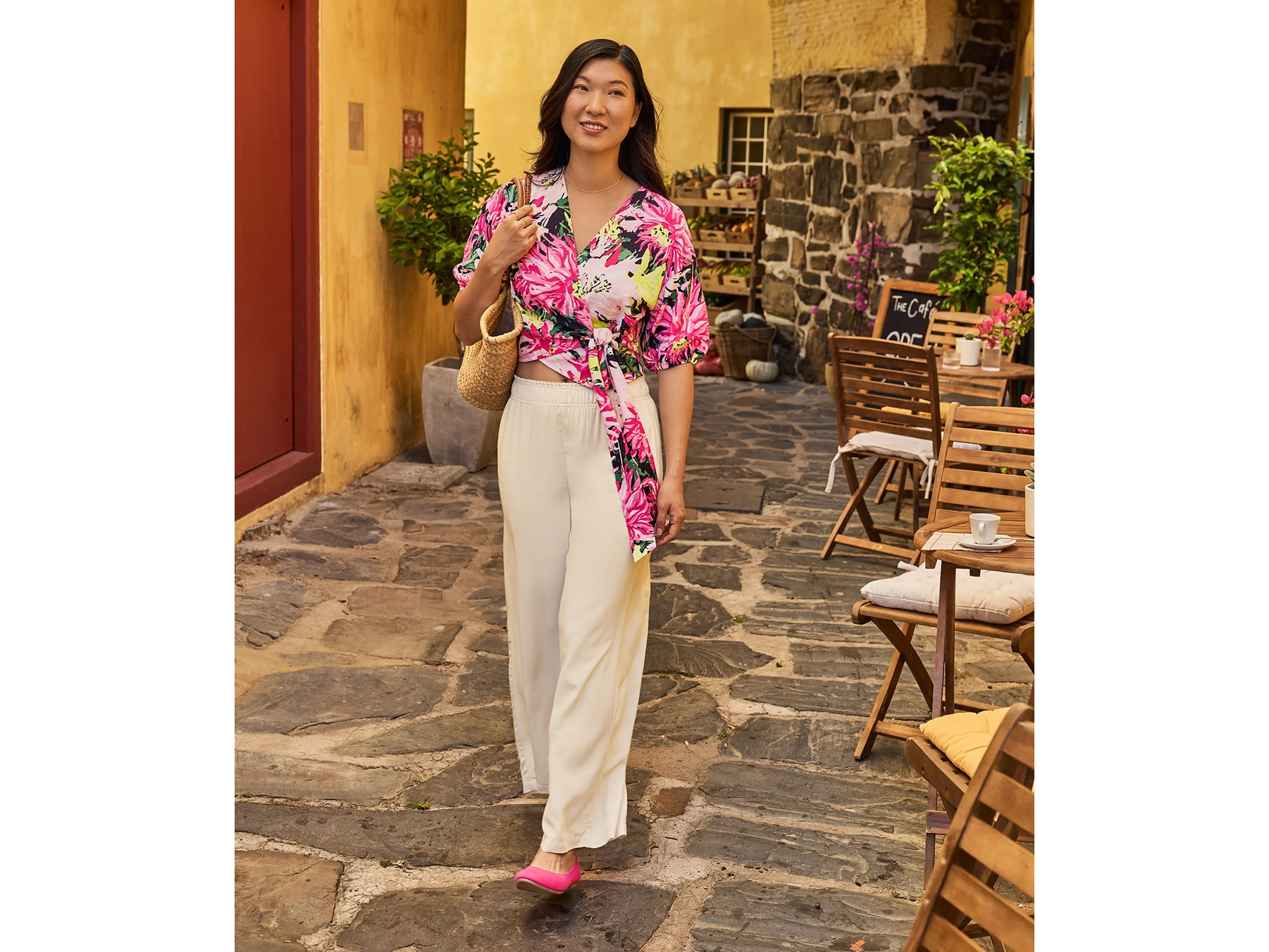 ESMARA® Damen Wickelbluse (Blumen/rosa/pink, 38) – Bild 4 von 4