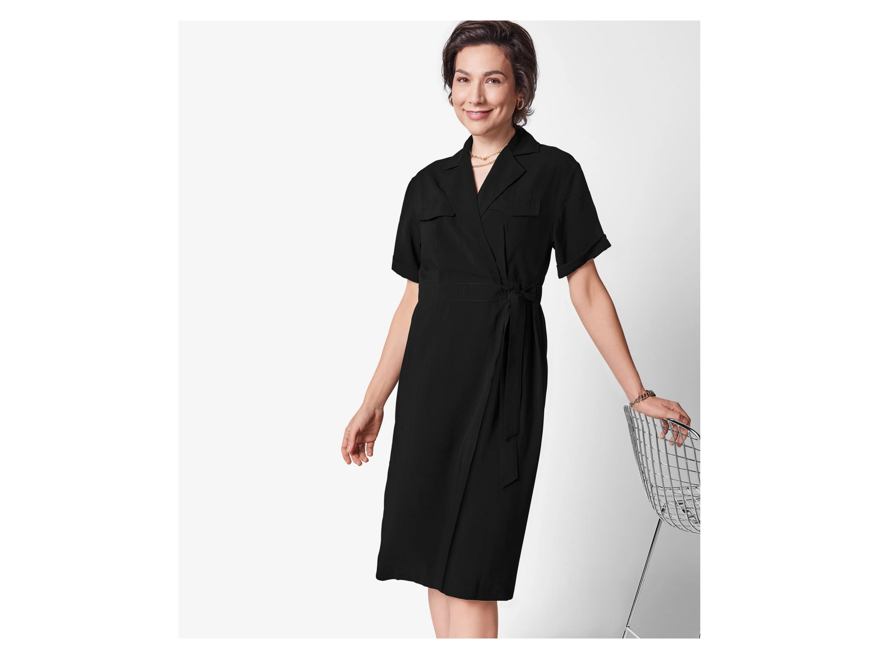 ESMARA® Damen Wickelkleid / Kleid, mit Bindeband (Schwarz, 36) – Bild 2 von 4
