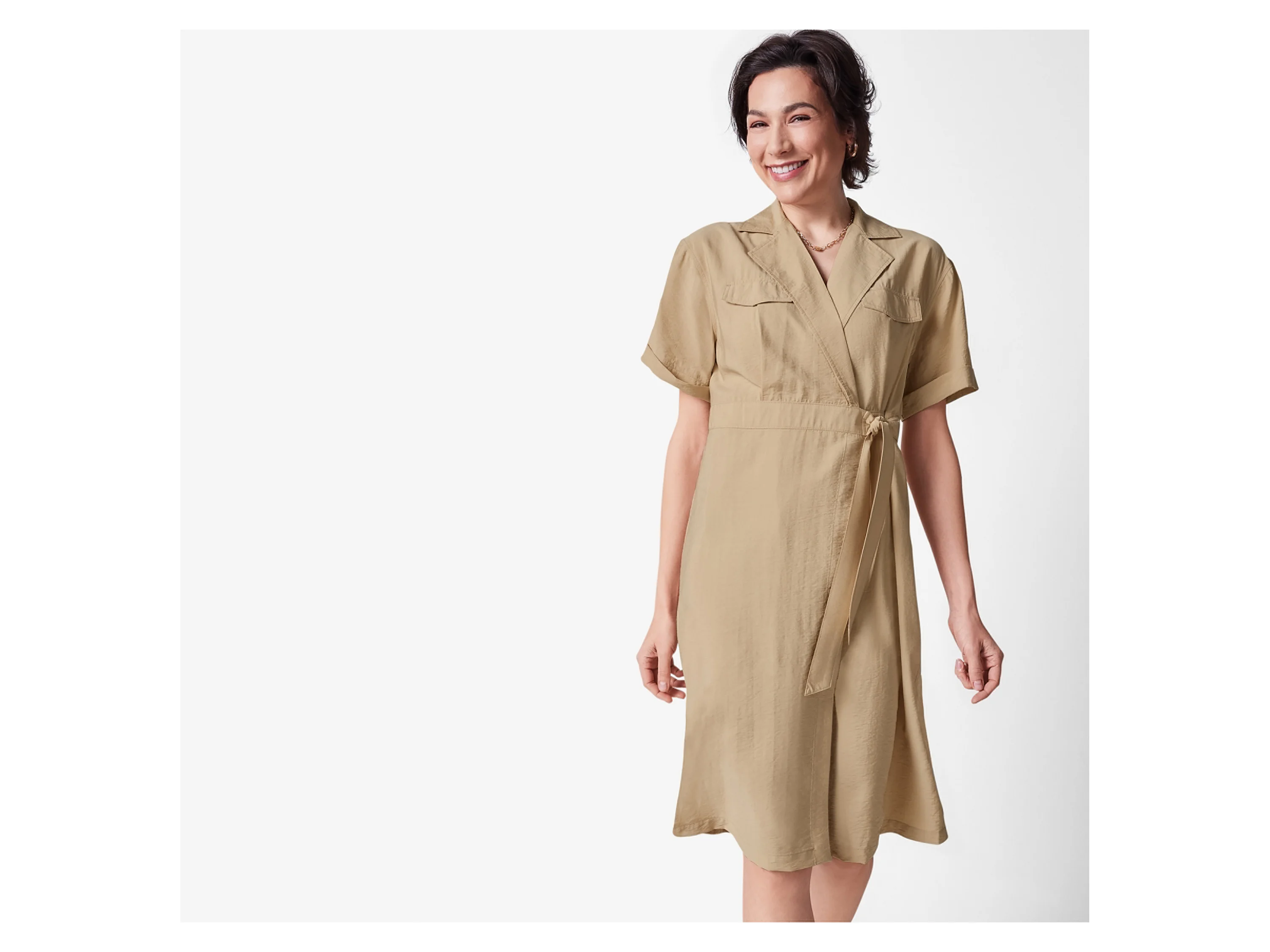 ESMARA® Damen Wickelkleid / Kleid, mit Bindeband (Beige, 36) – Bild 2 von 4