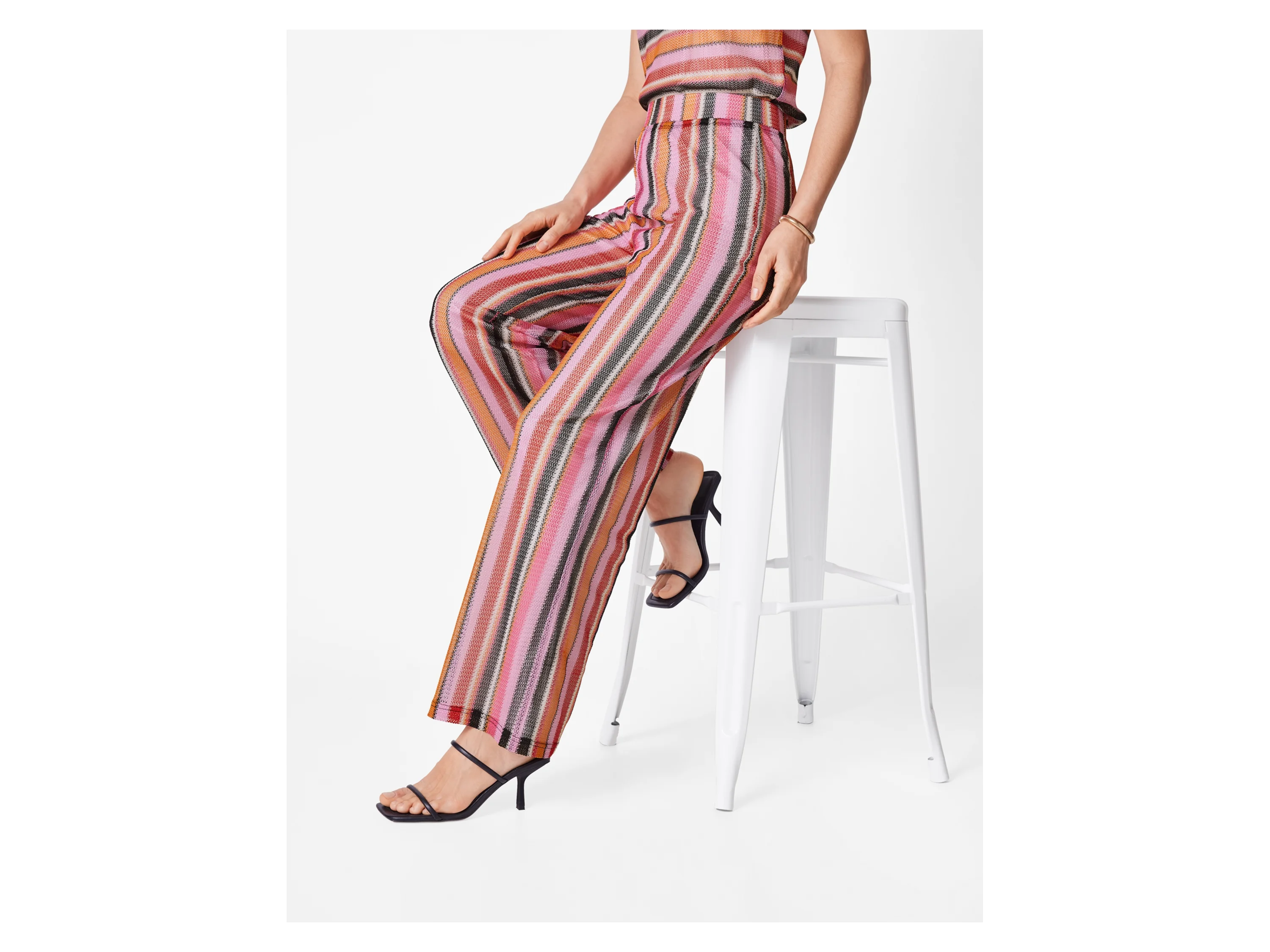 ESMARA® Damen Wide-Leg-Strickhose, blickdicht gefüttert (Streifen/rot, S(36/38)) – Bild 2 von 3