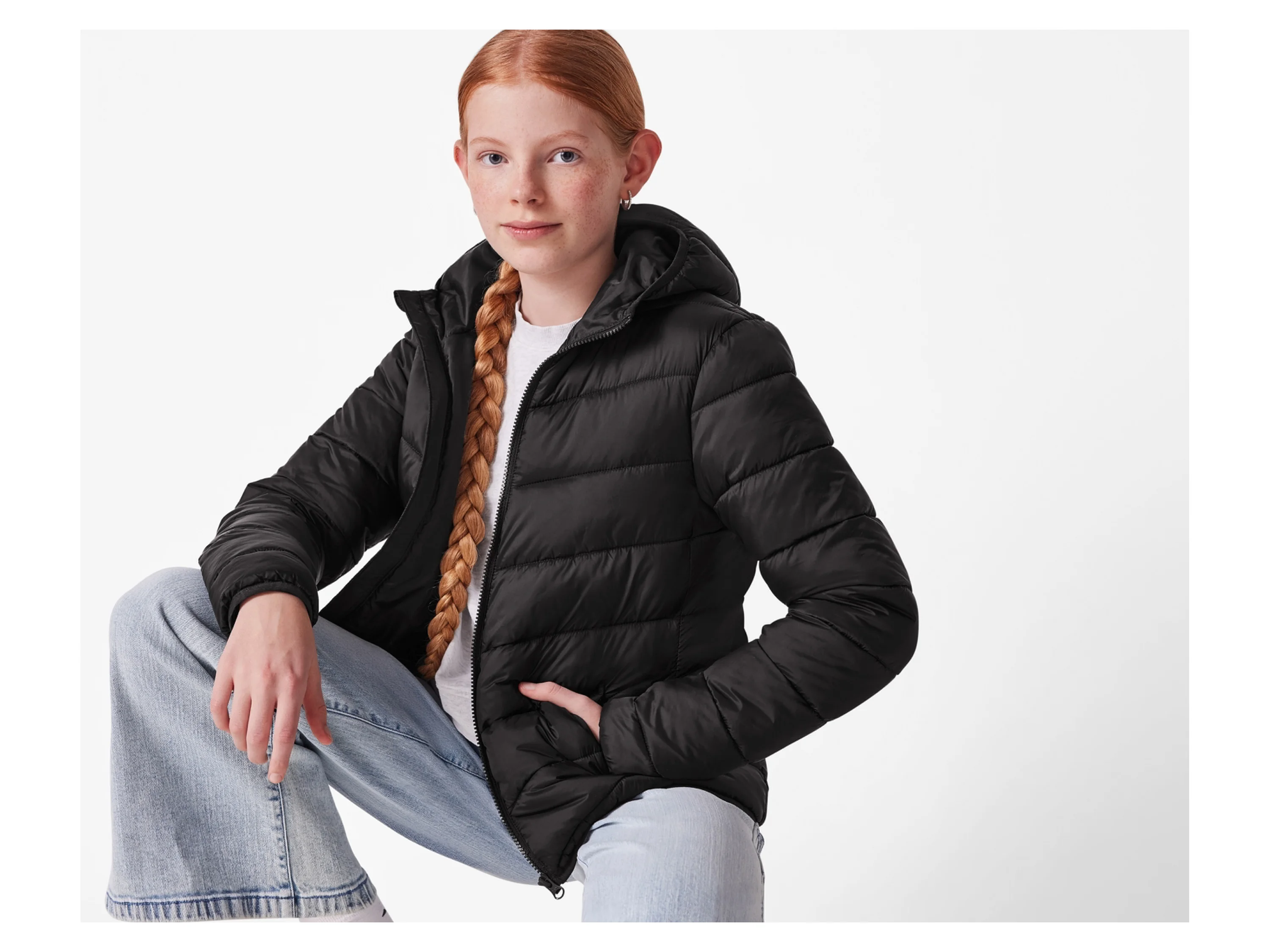 ESMARA® Kinder Lightweight-Jacke, mit reflektierendem Deko-Element (Schwarz, 134/140) – Bild 2 von 4