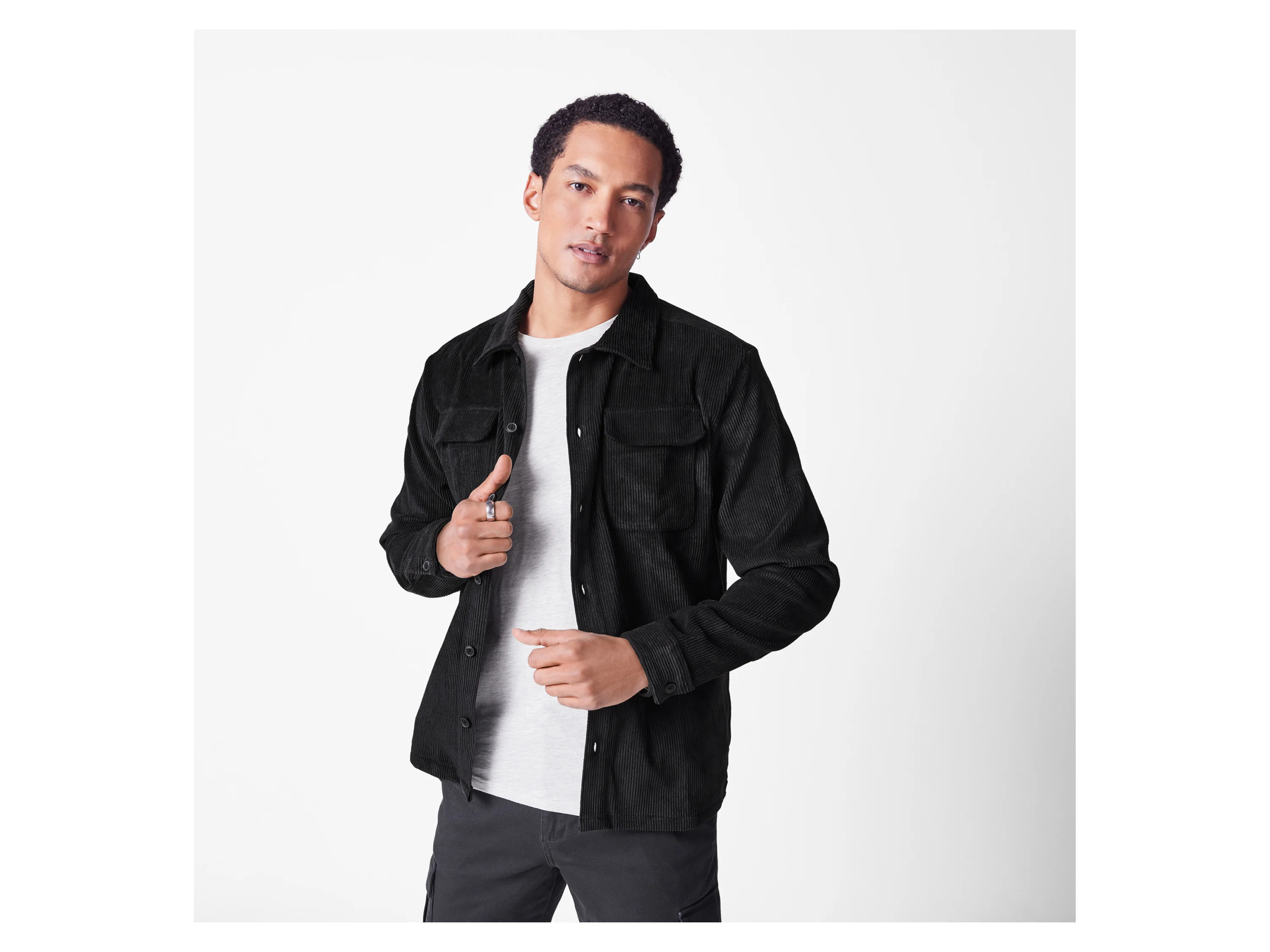 ESMARA MEN Herren Cordjacke, mit Brusttaschen (Schwarz, S(44/46)) – Bild 2 von 3